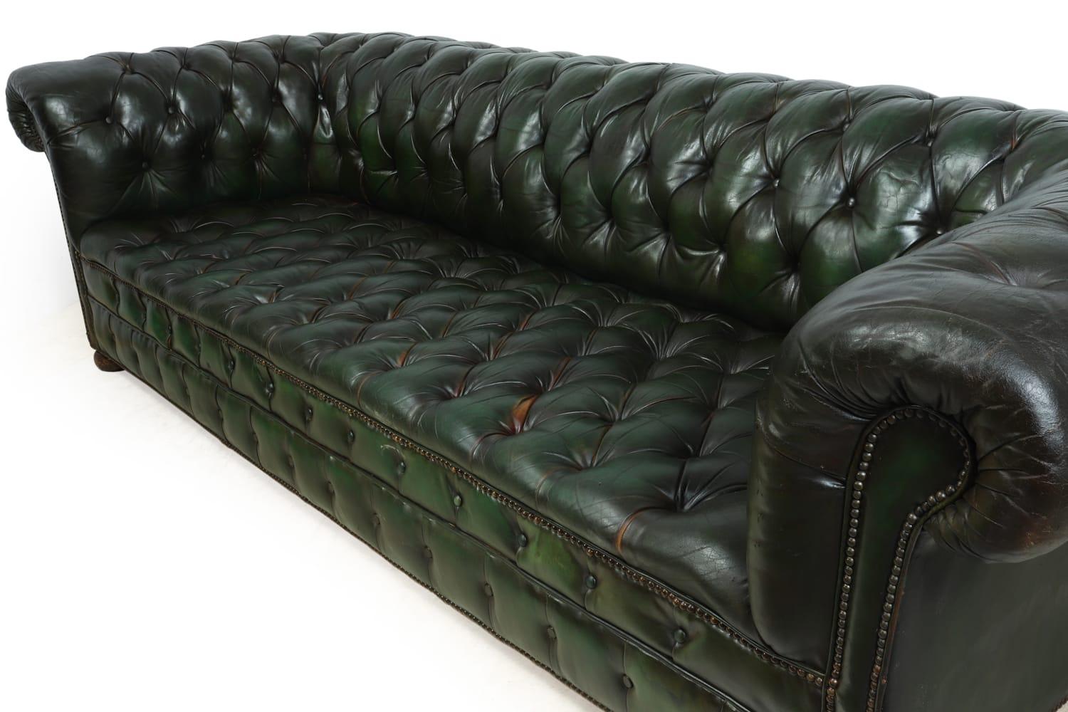 Vintage Green Leather Chesterfield 1
