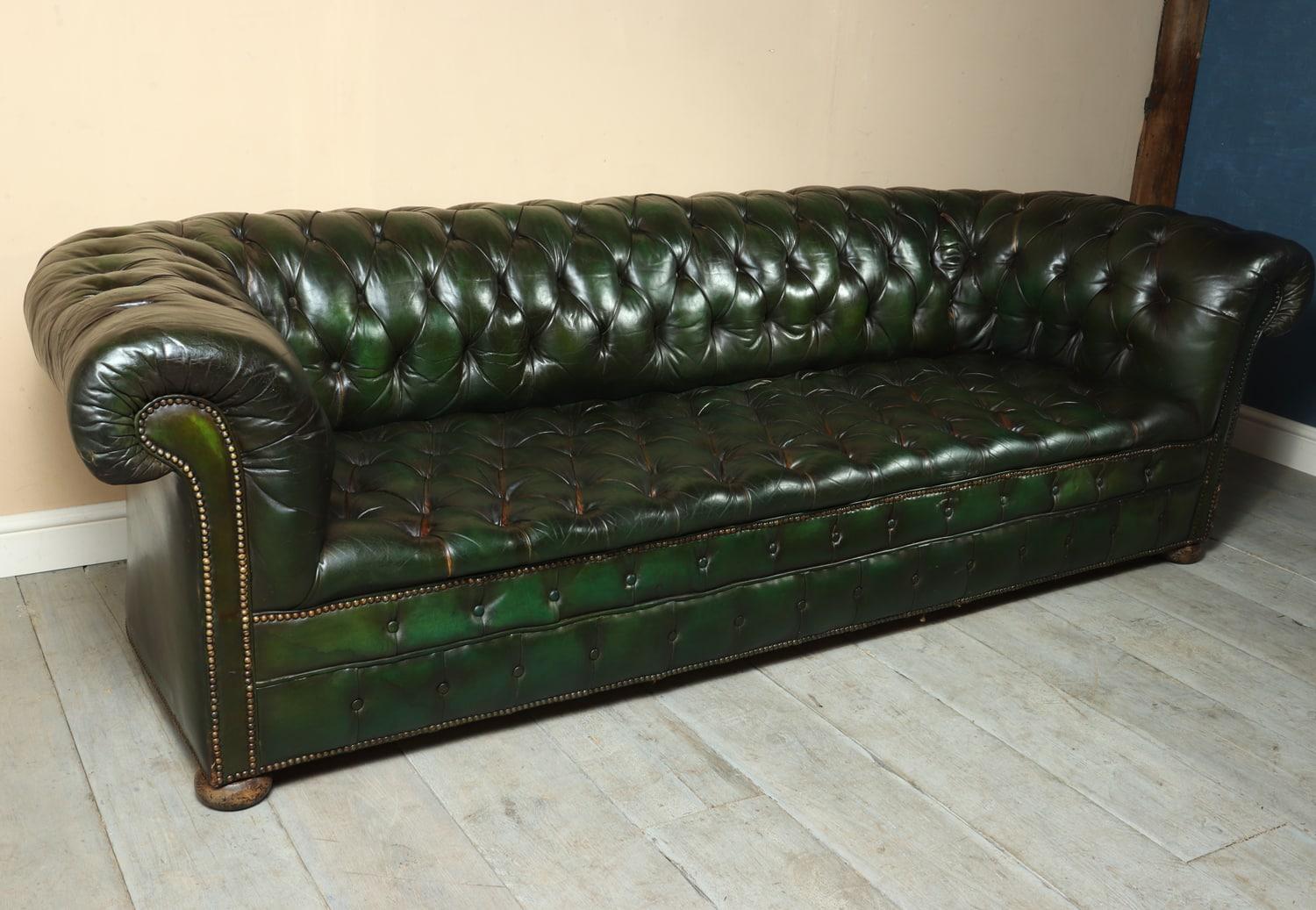 Vintage Green Leather Chesterfield 2