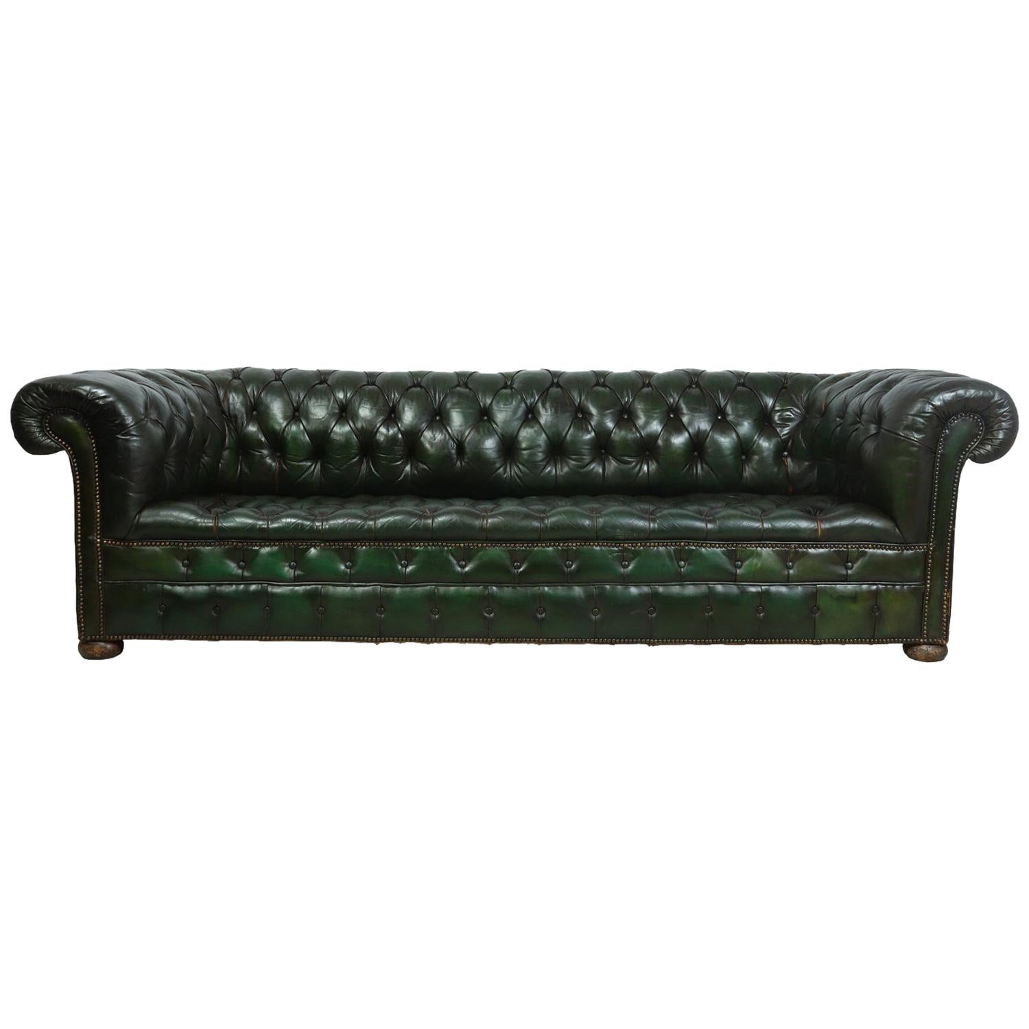 Vintage Green Leather Chesterfield at 1stDibs