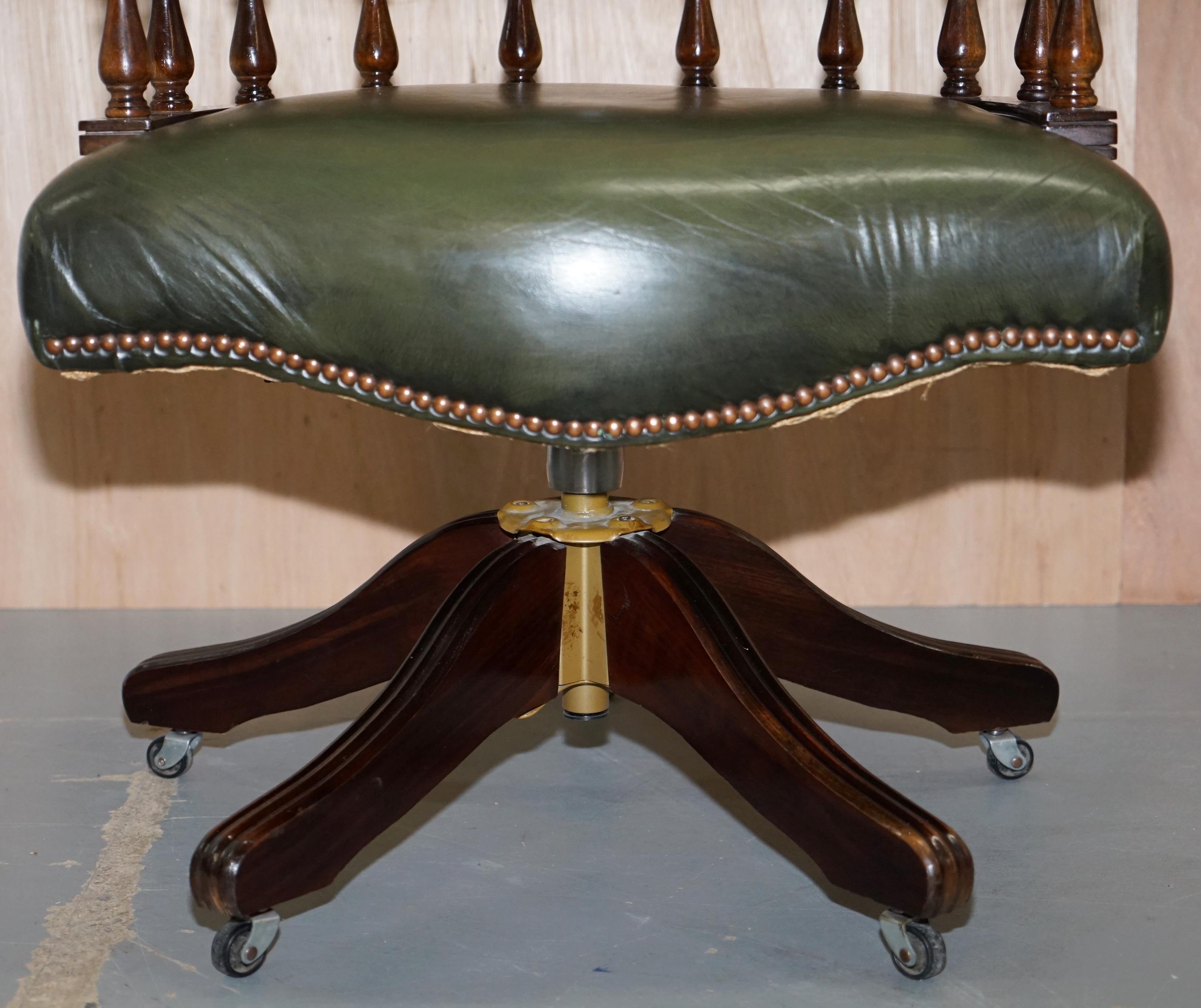 Vintage Green Leather Chesterfield Regency Style Captains Directors Office Chair 1