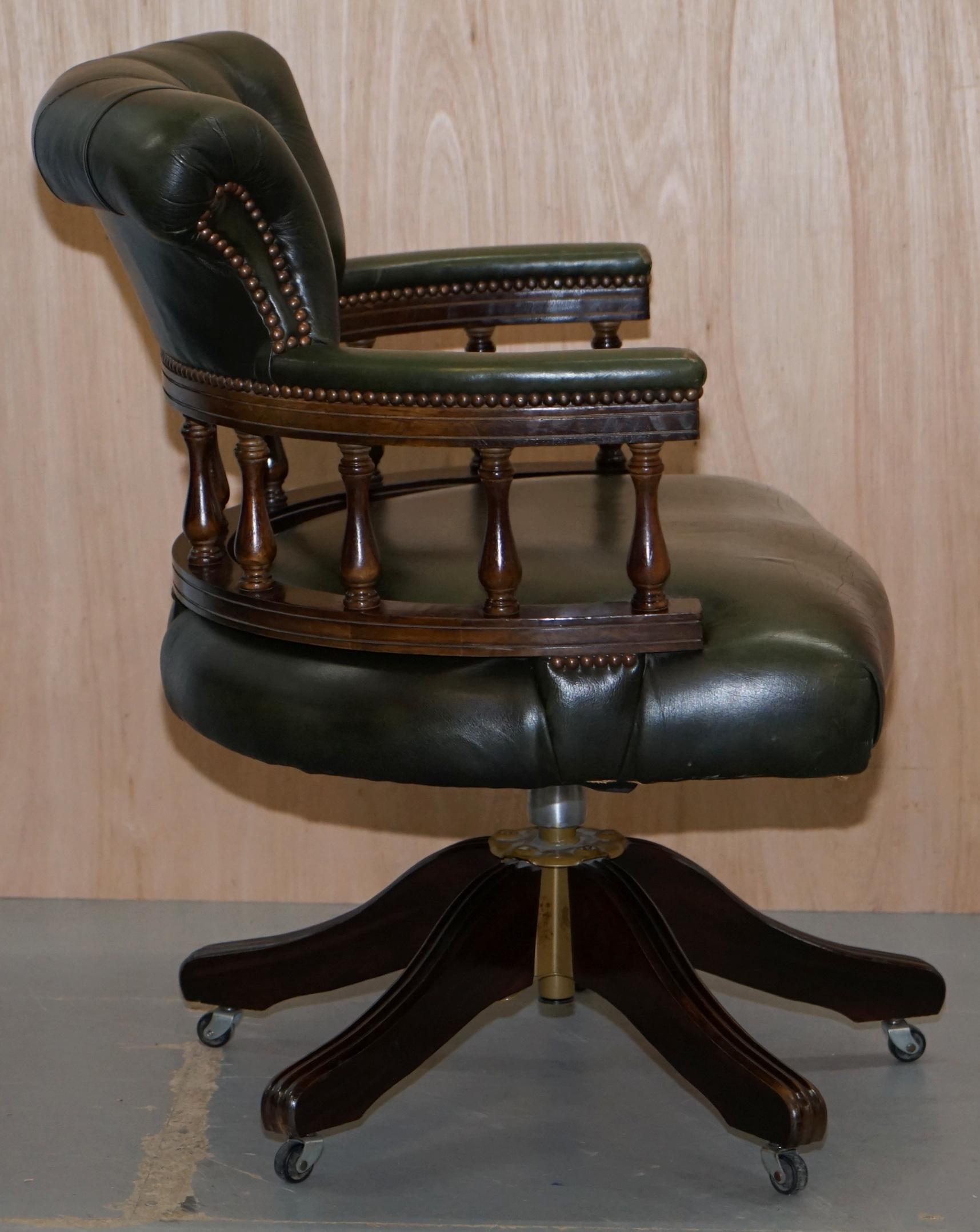 Vintage Green Leather Chesterfield Regency Style Captains Directors Office Chair 3