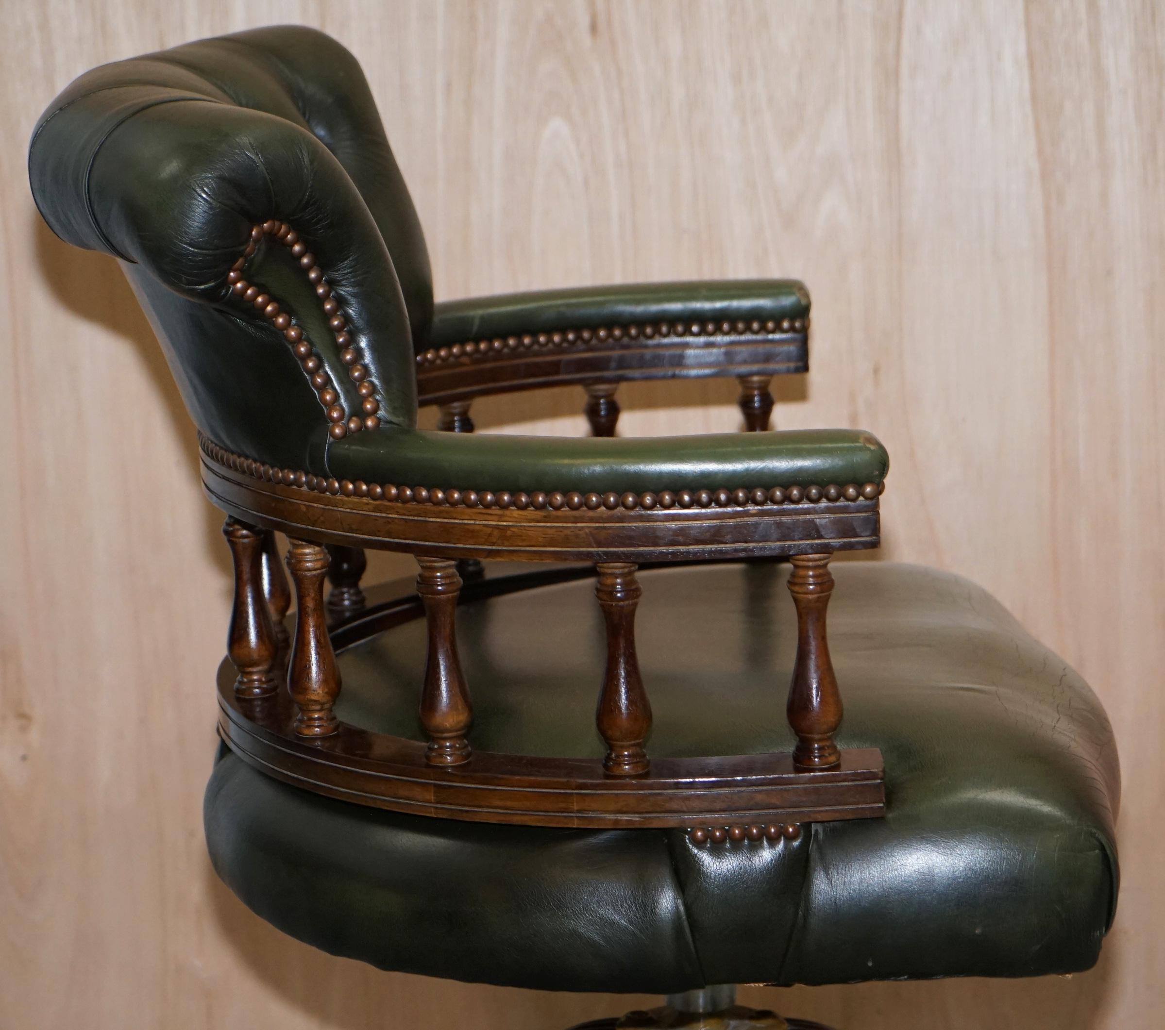 Vintage Green Leather Chesterfield Regency Style Captains Directors Office Chair 4