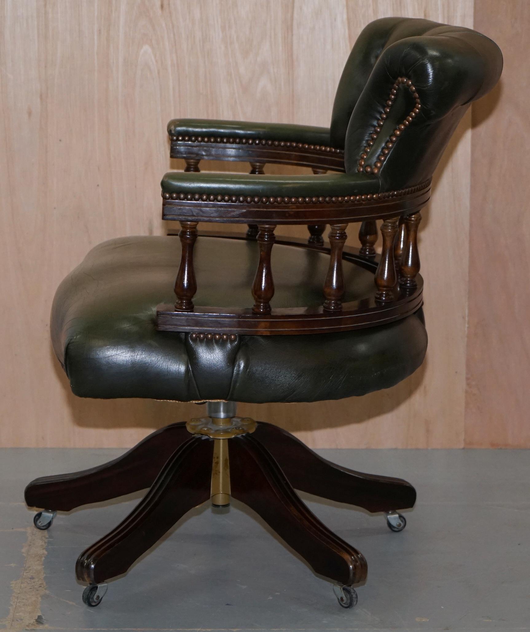 Vintage Green Leather Chesterfield Regency Style Captains Directors Office Chair 7