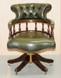 Vintage Green Leather Chesterfield Regency Style Captains Directors Office Chair