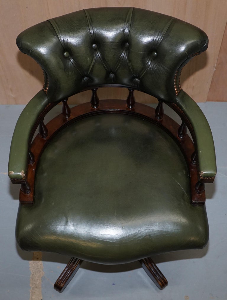 Vintage Green Leather Chesterfield Regency Style Captains Directors