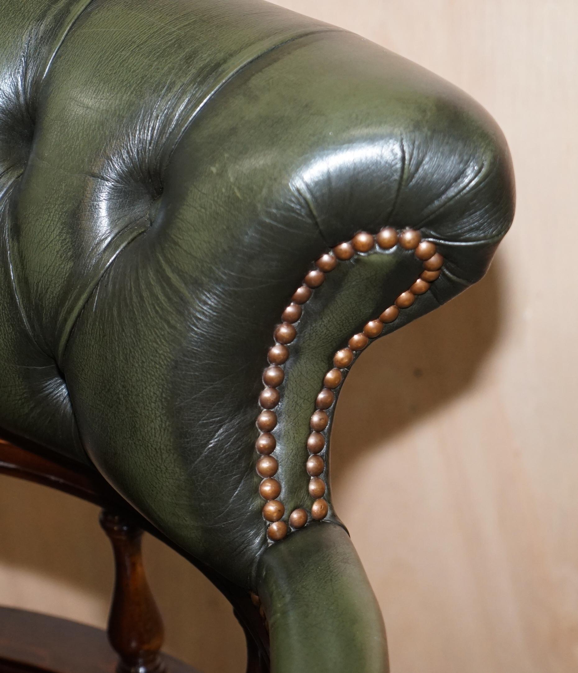 Hand-Crafted Vintage Green Leather Chesterfield Regency Style Captains Directors Office Chair
