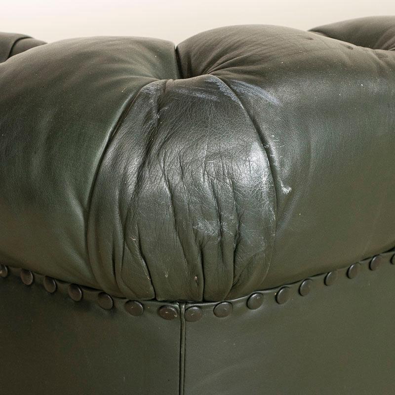 Vintage Green Leather Chesterfield Sofa from Denmark For Sale 5