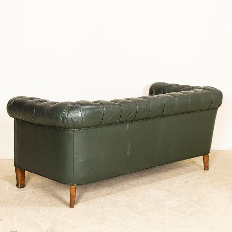Vintage Green Leather Chesterfield Sofa from Denmark In Good Condition For Sale In Round Top, TX