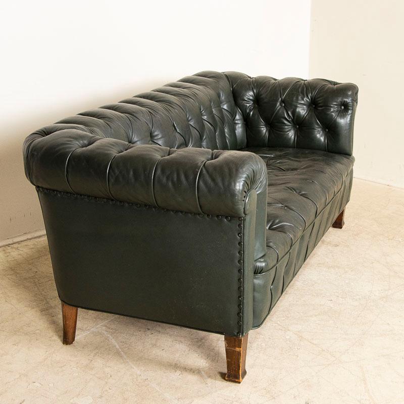 20th Century Vintage Green Leather Chesterfield Sofa from Denmark For Sale