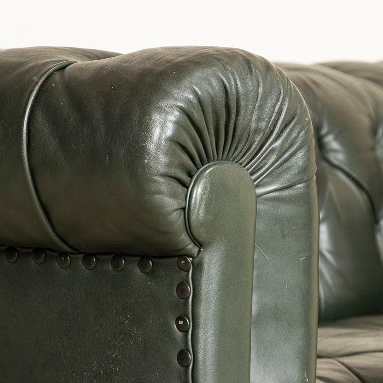 Vintage Green Leather Chesterfield Sofa from Denmark For Sale at 1stDibs