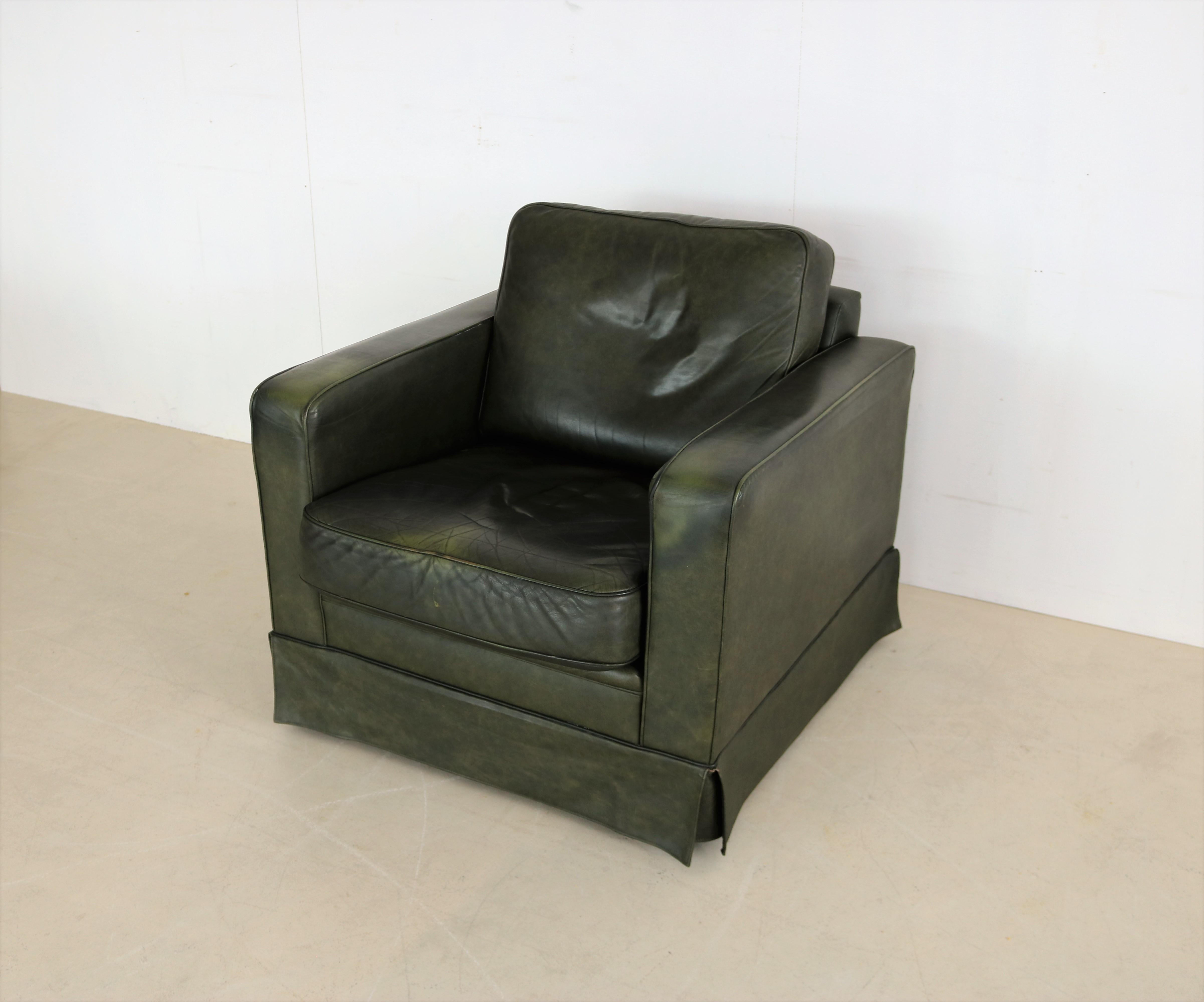 Vintage Green Leather Club Chair For Sale 5