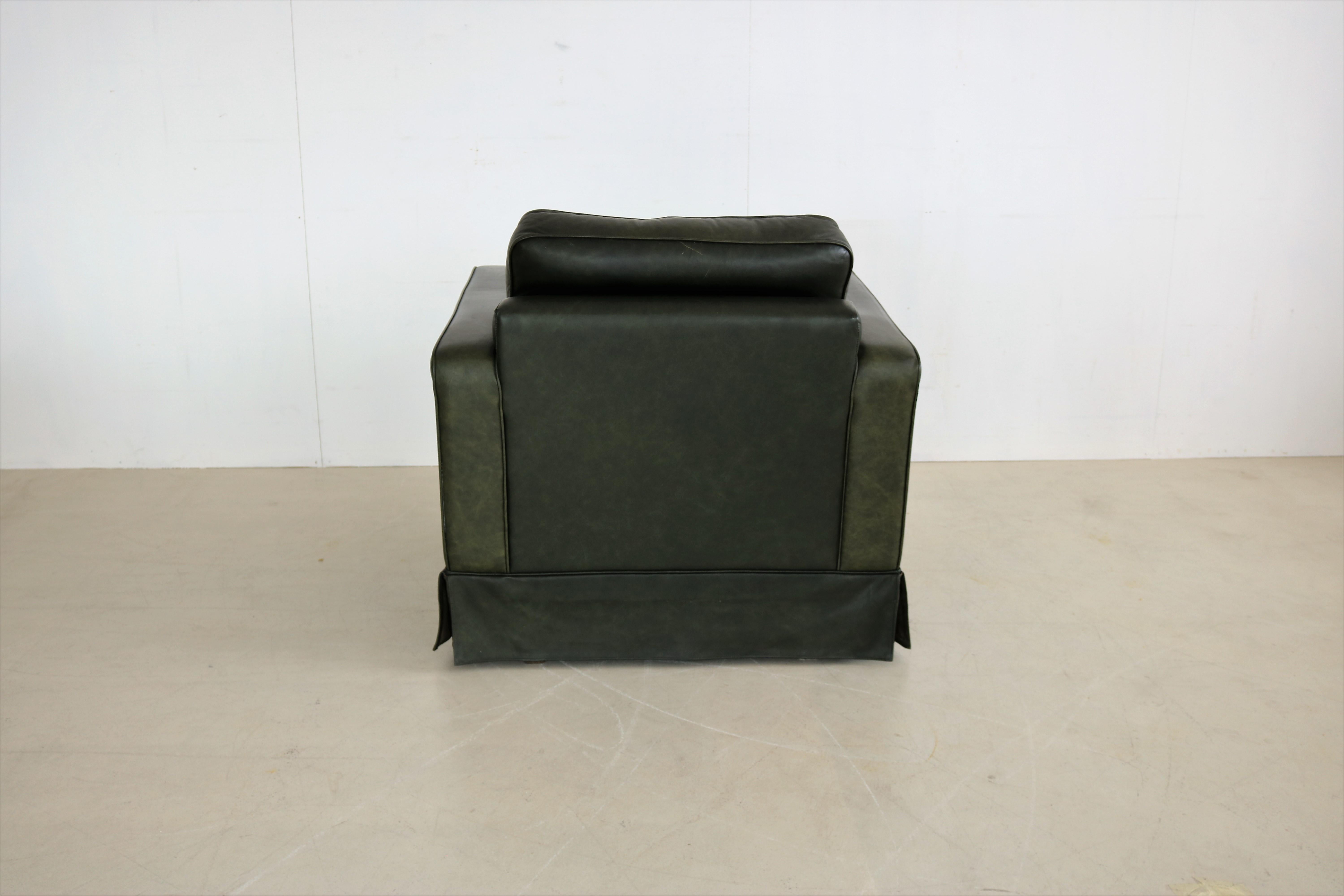 Vintage Green Leather Club Chair For Sale 9