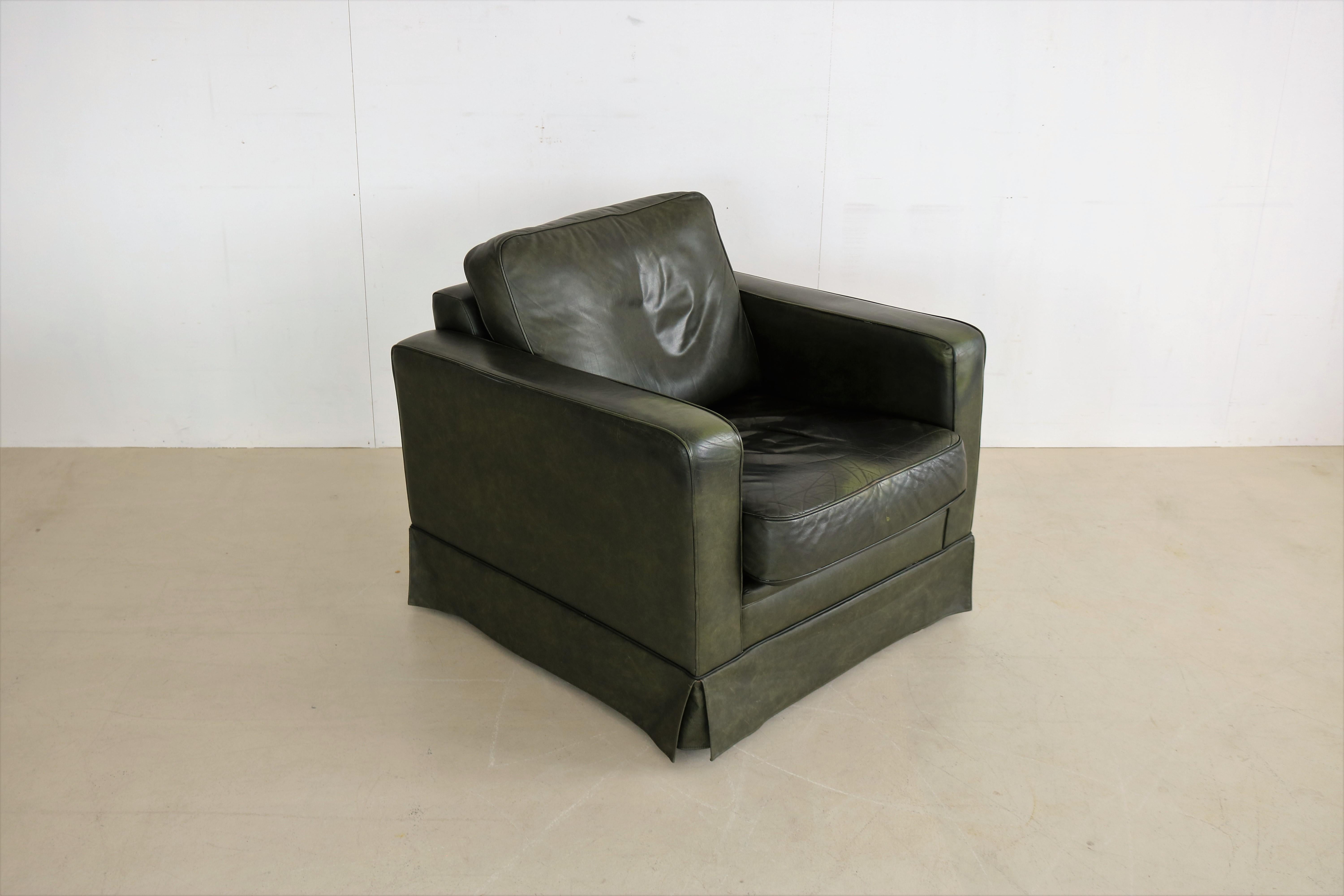 Vintage Green Leather Club Chair For Sale 13