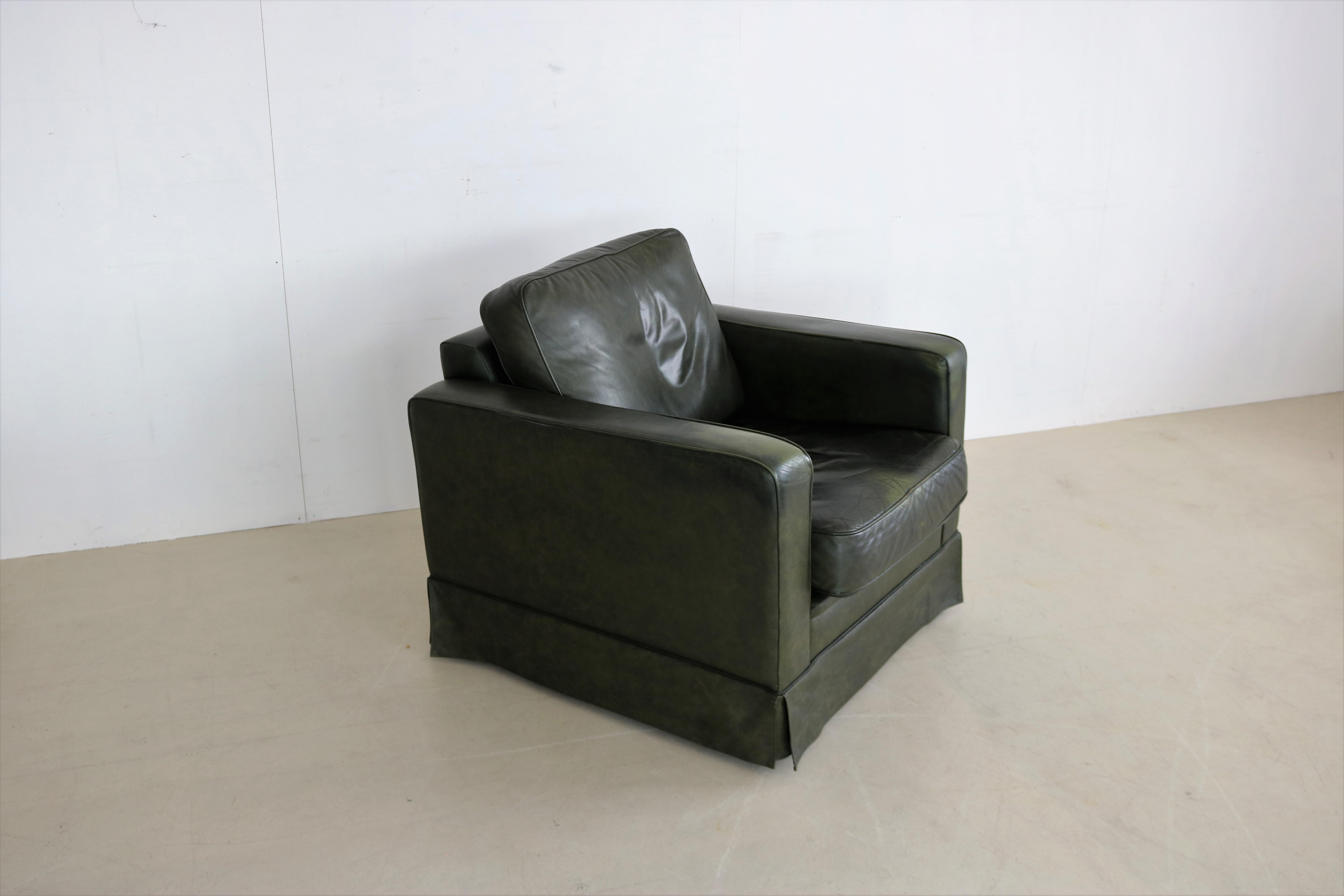 Late 20th Century Vintage Green Leather Club Chair For Sale