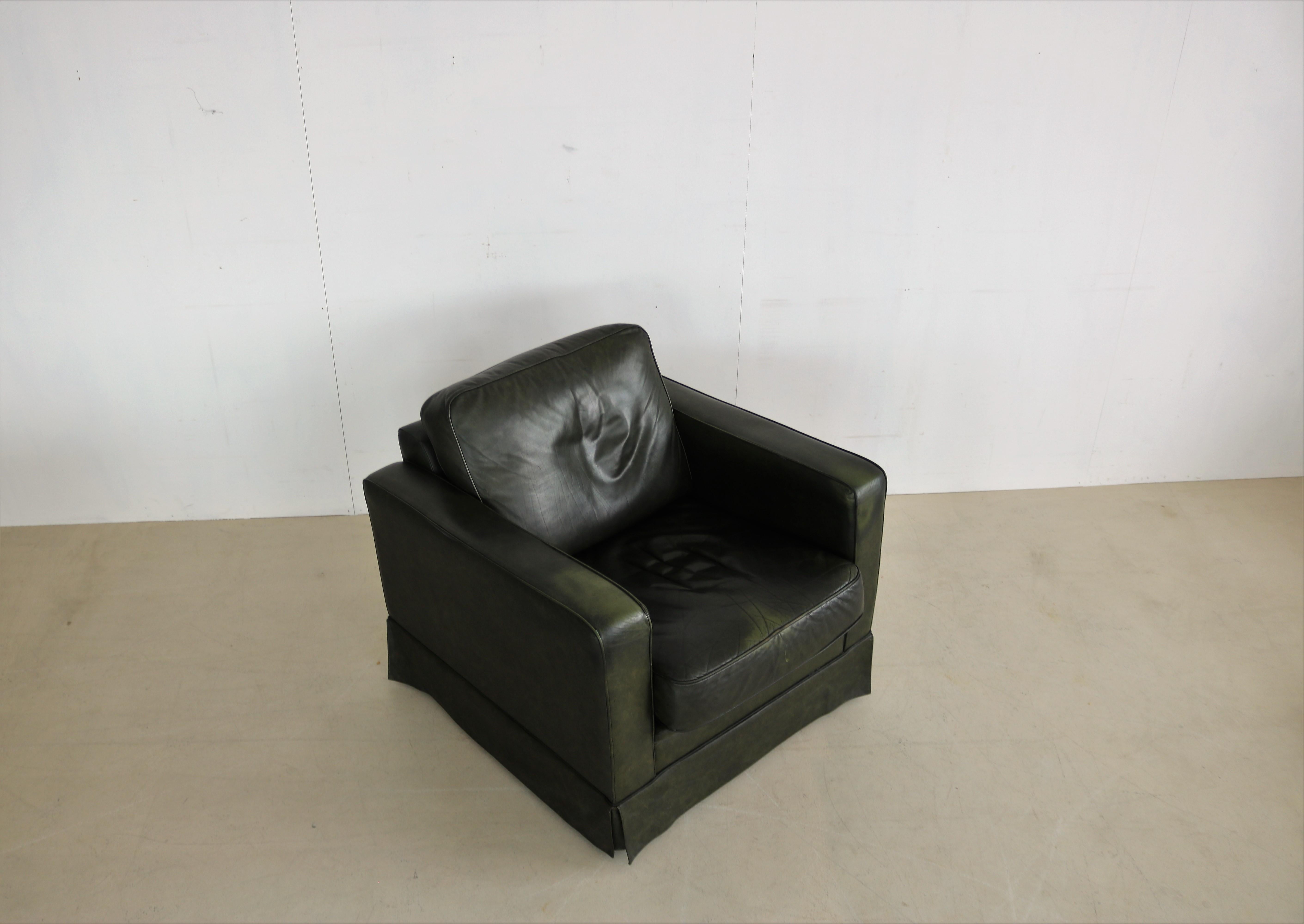 Vintage Green Leather Club Chair For Sale 1