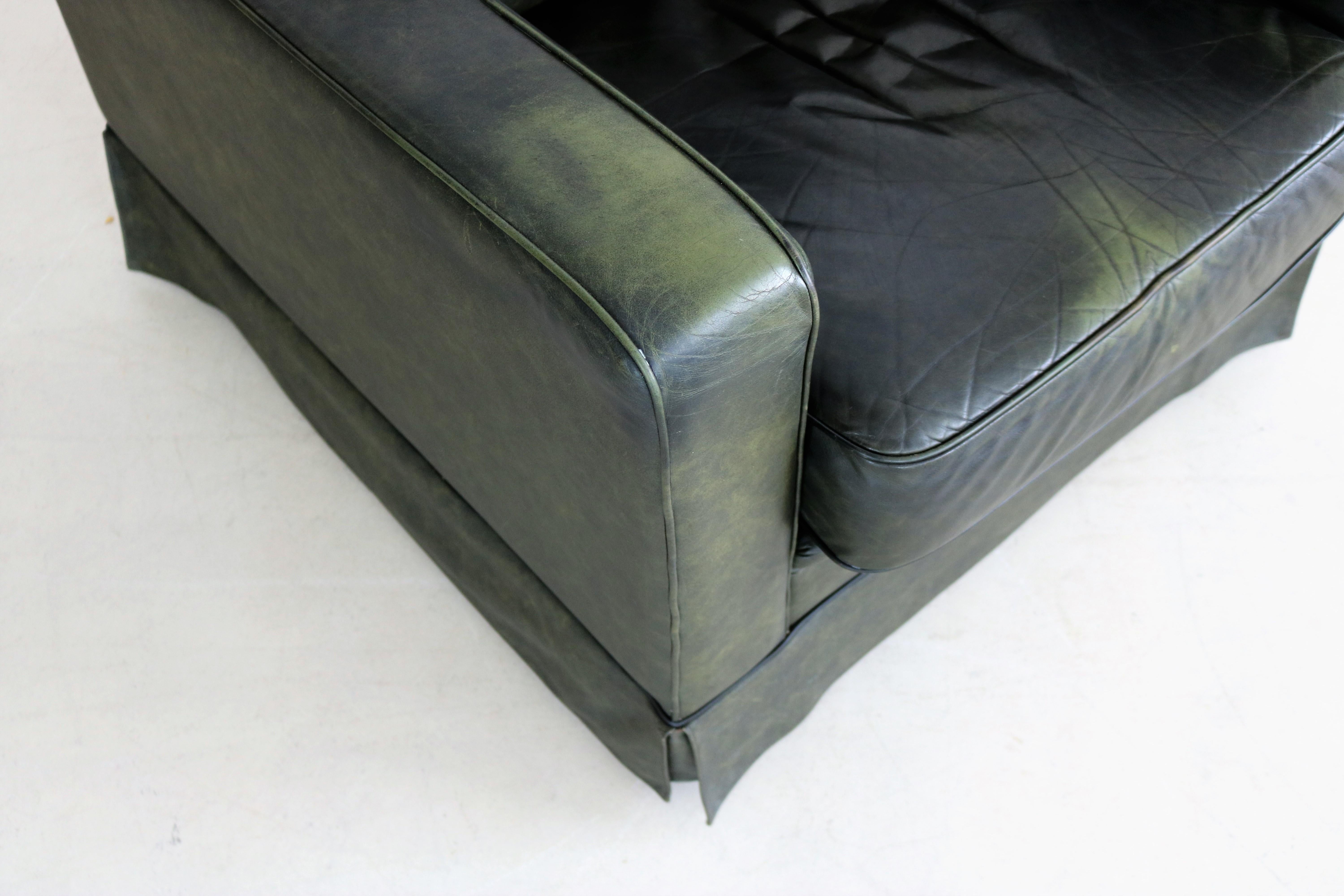 Vintage Green Leather Club Chair For Sale 3