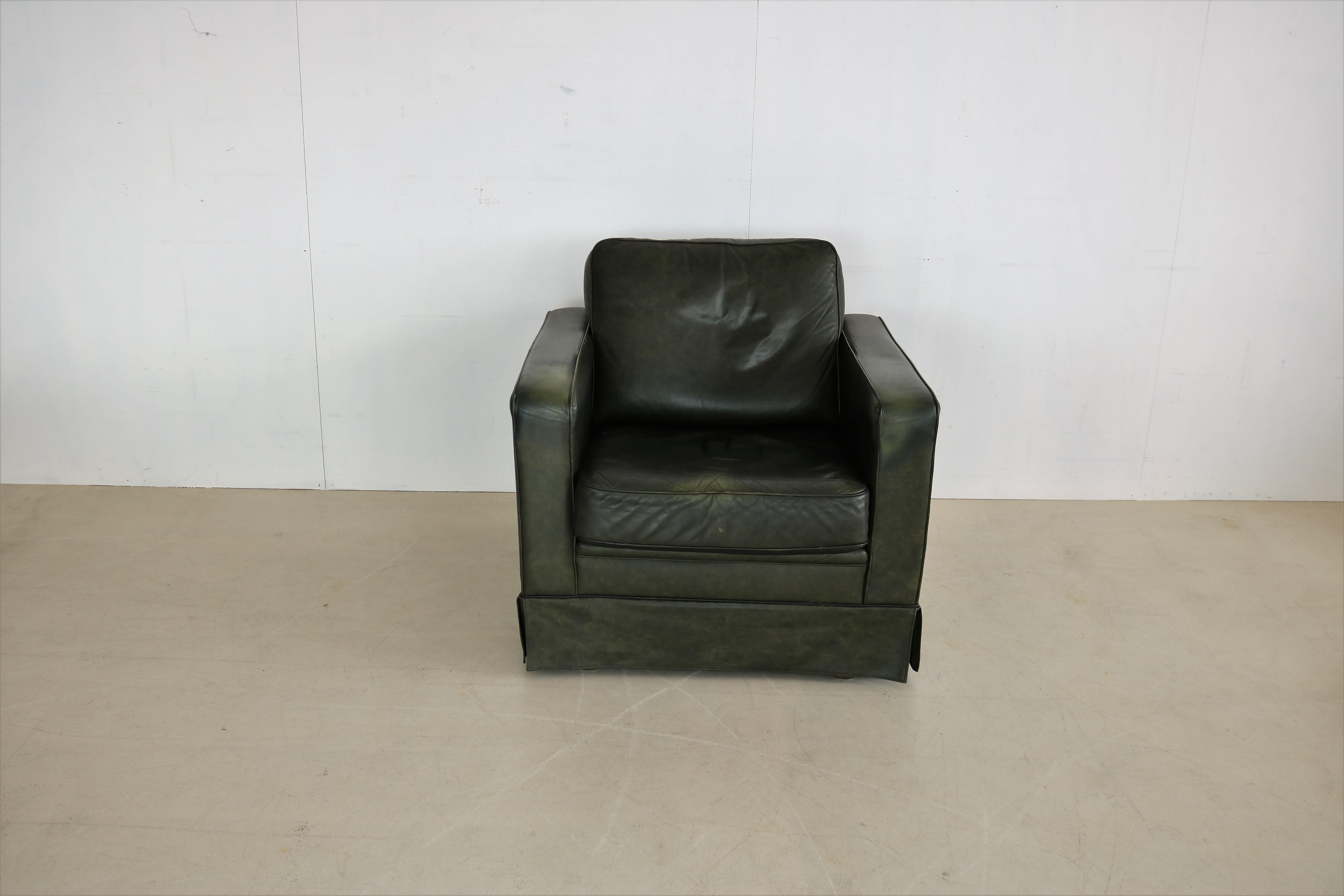Vintage Green Leather Club Chair For Sale 4