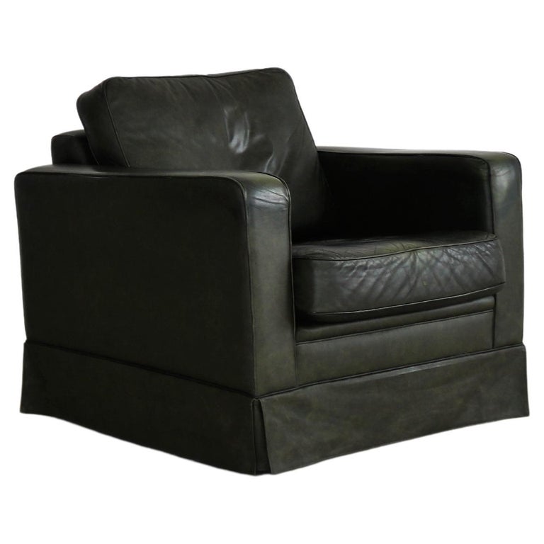 Vintage Green Leather Club Chair For Sale at 1stDibs