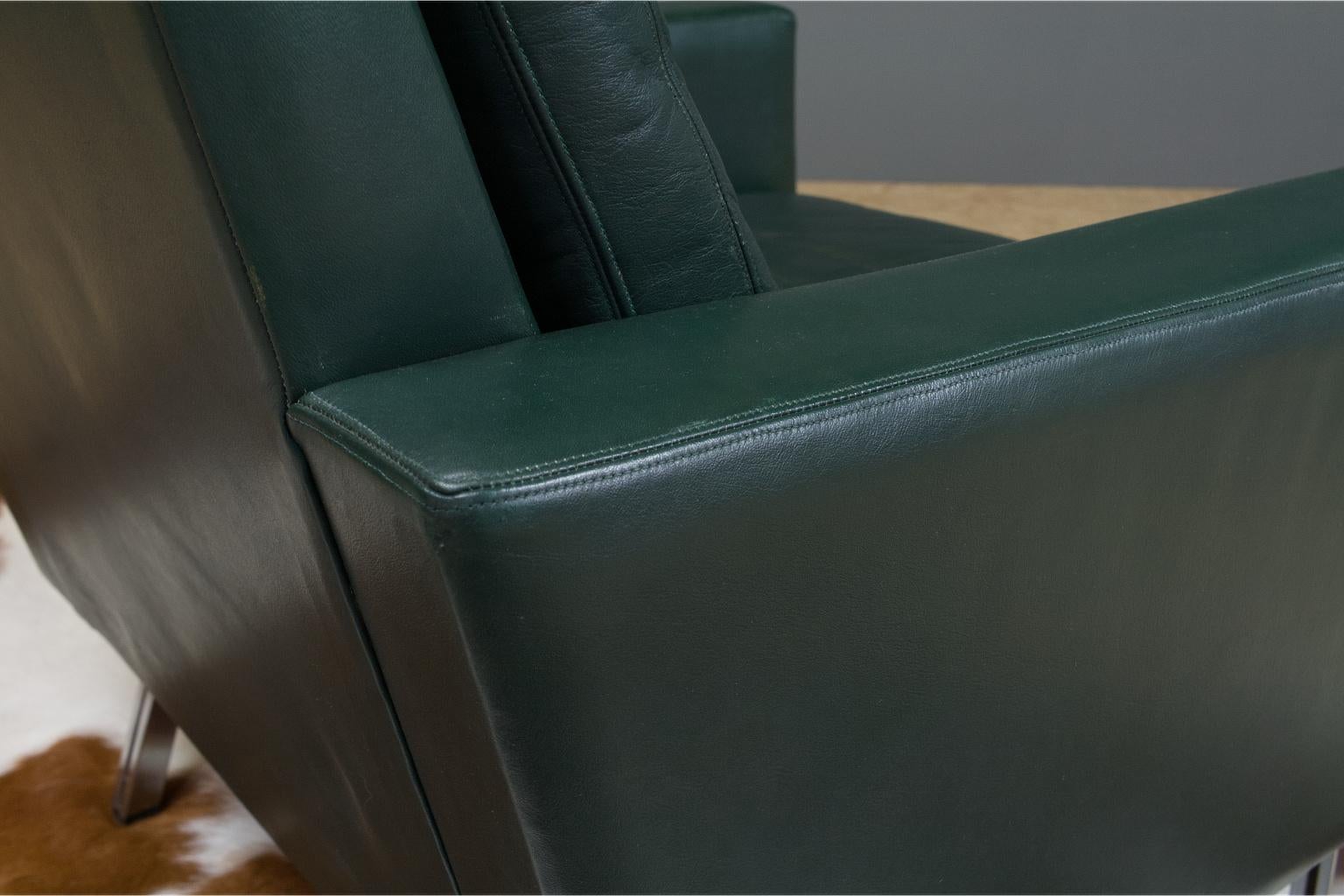 Vintage Green Leather Cubic Lounge Chair by Hein Salomonson, 1960s Dutch Design 4