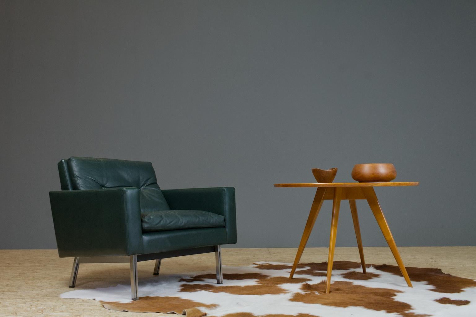 Mid-Century Modern Vintage Green Leather Cubic Lounge Chair by Hein Salomonson, 1960s Dutch Design