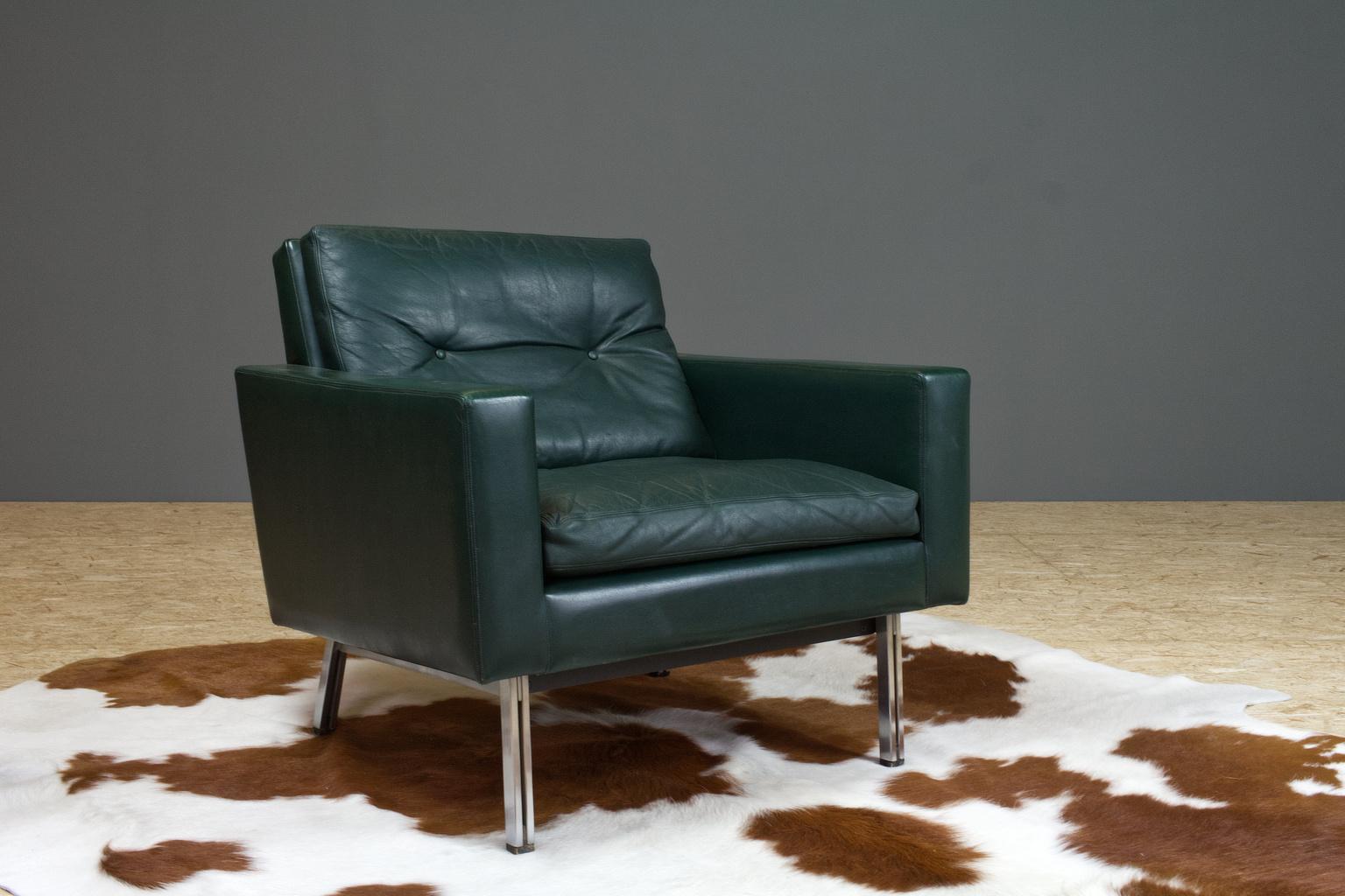 Vintage Green Leather Cubic Lounge Chair by Hein Salomonson, 1960s Dutch Design In Good Condition In Beek en Donk, NL