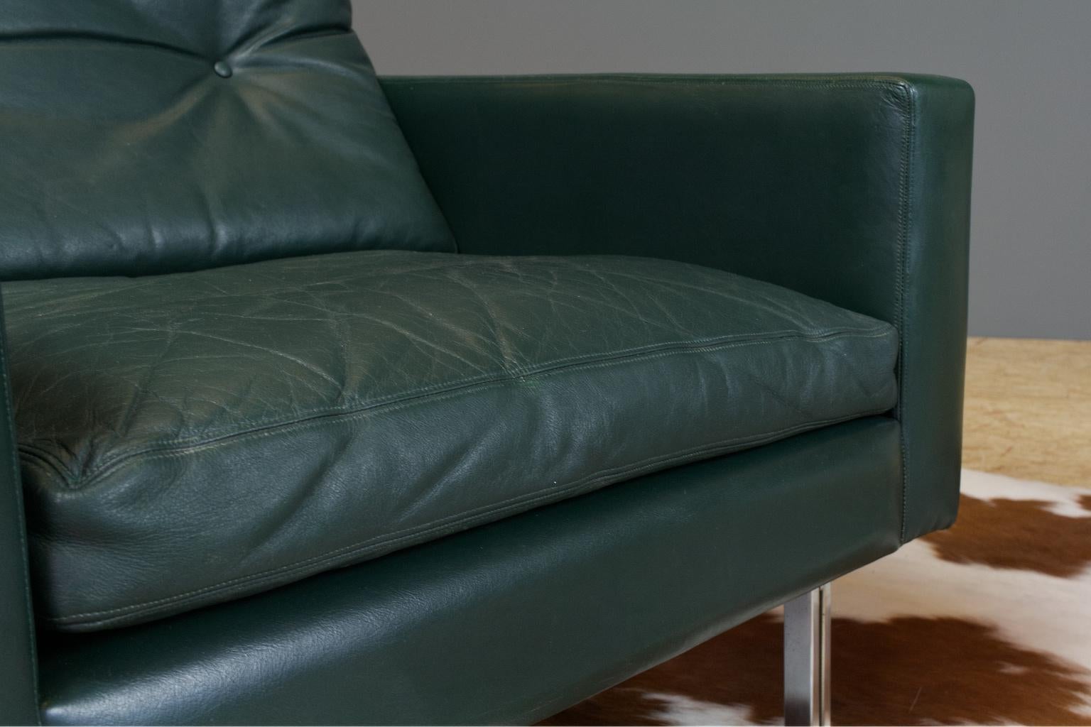 Chrome Vintage Green Leather Cubic Lounge Chair by Hein Salomonson, 1960s Dutch Design