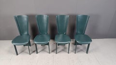 Vintage green leather dining chairs, 1980s - set of 4