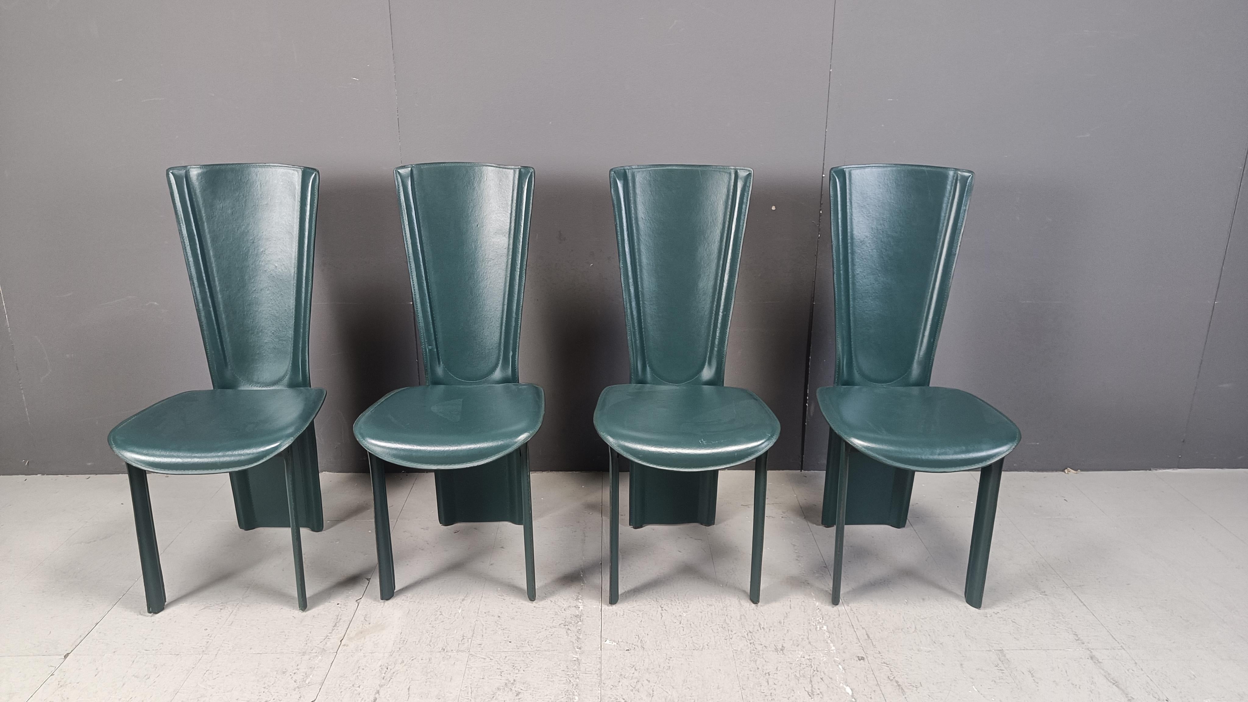 Italiano Sedie da pranzo in pelle verde vintage, anni '80 - set da 4 in vendita