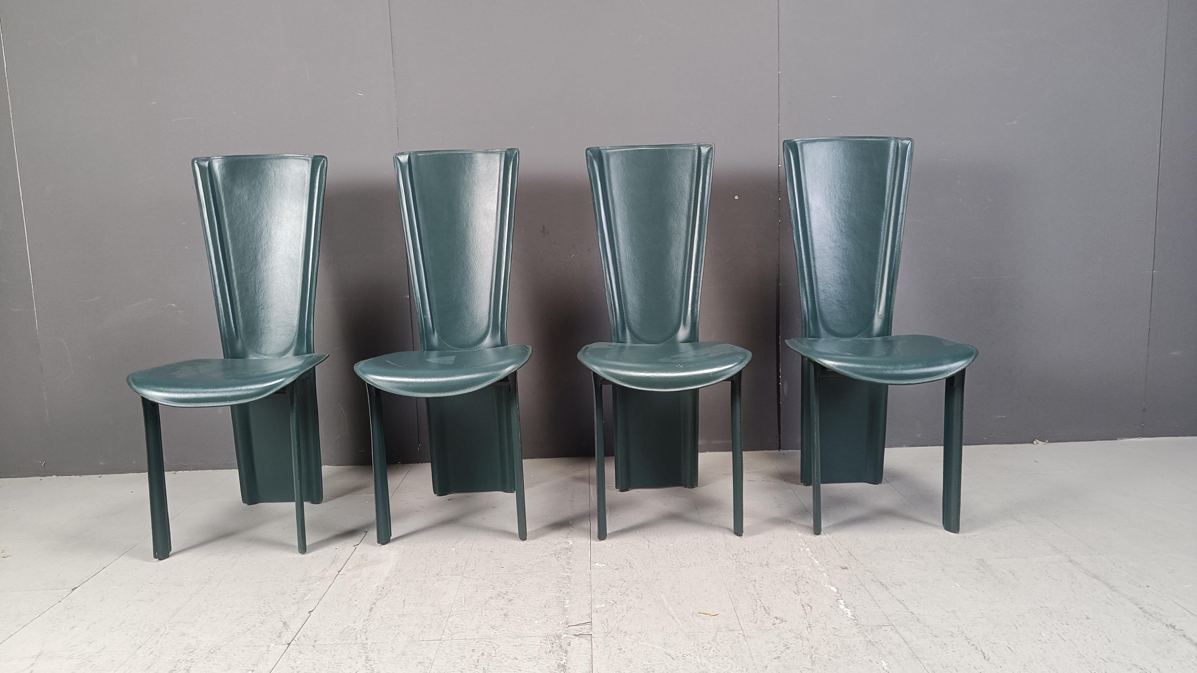 Sedie da pranzo in pelle verde vintage, anni '80 - set da 4 In condizioni buone in vendita a Leuven, Vlaams Gewest