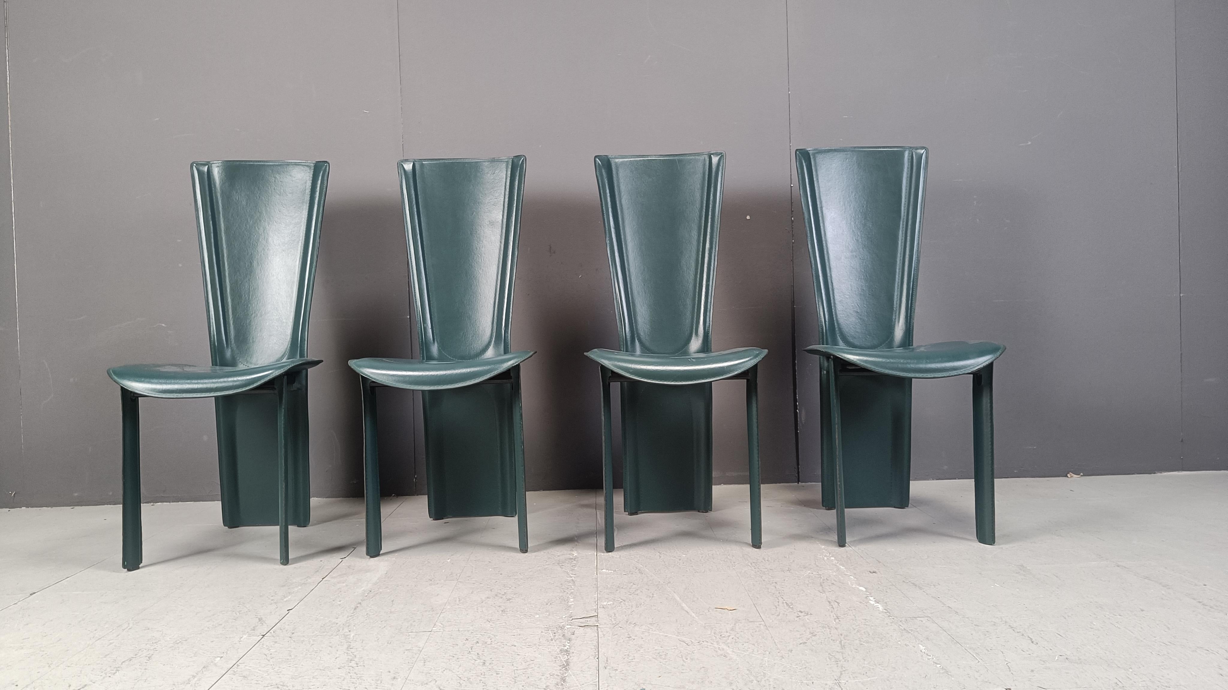 Fine XX secolo Sedie da pranzo in pelle verde vintage, anni '80 - set da 4 in vendita