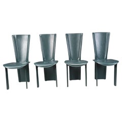 Vintage green leather dining chairs, 1980s - set of 4