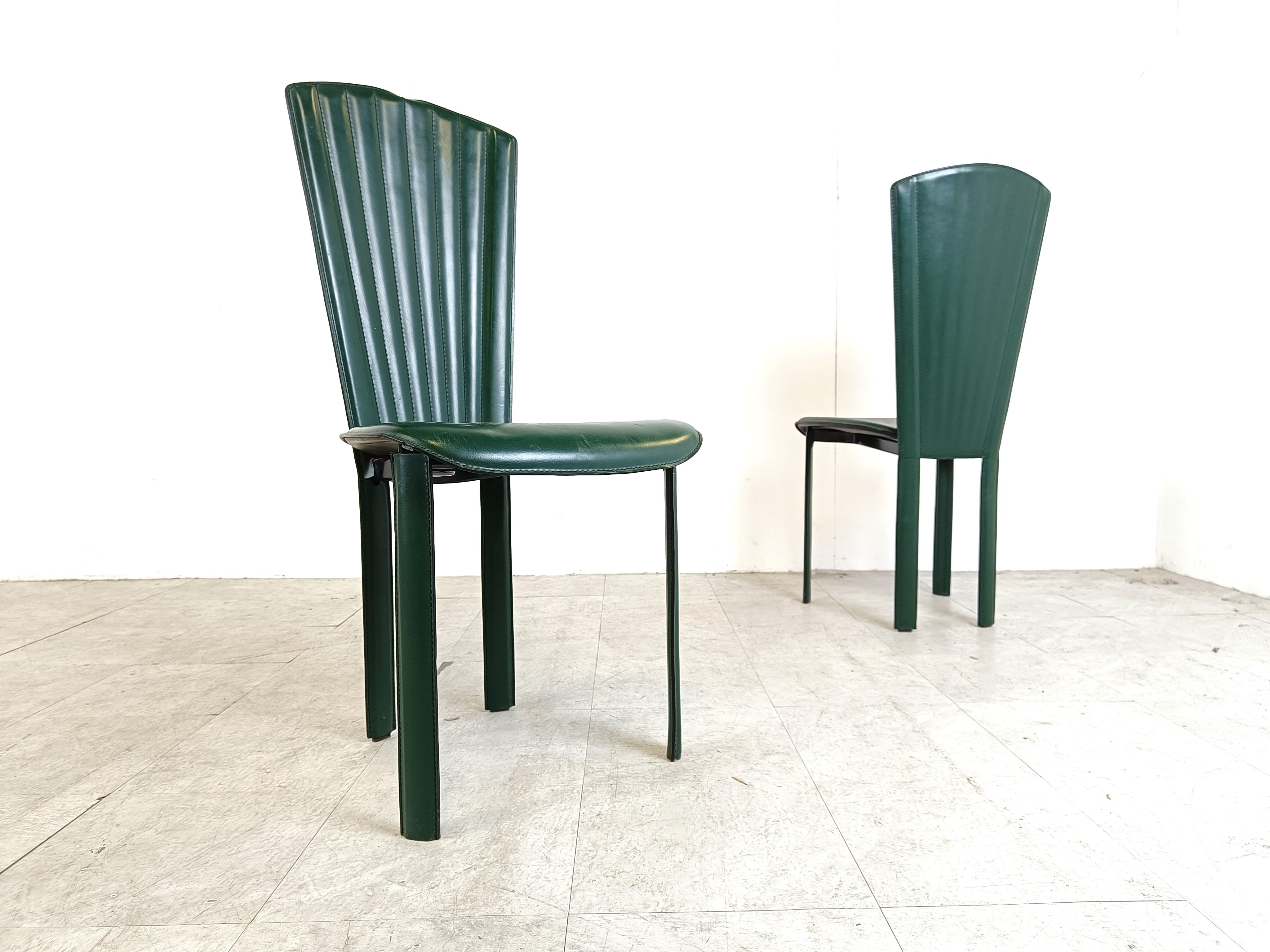 Vintage green leather dining chairs, 1980s - set of 6 3