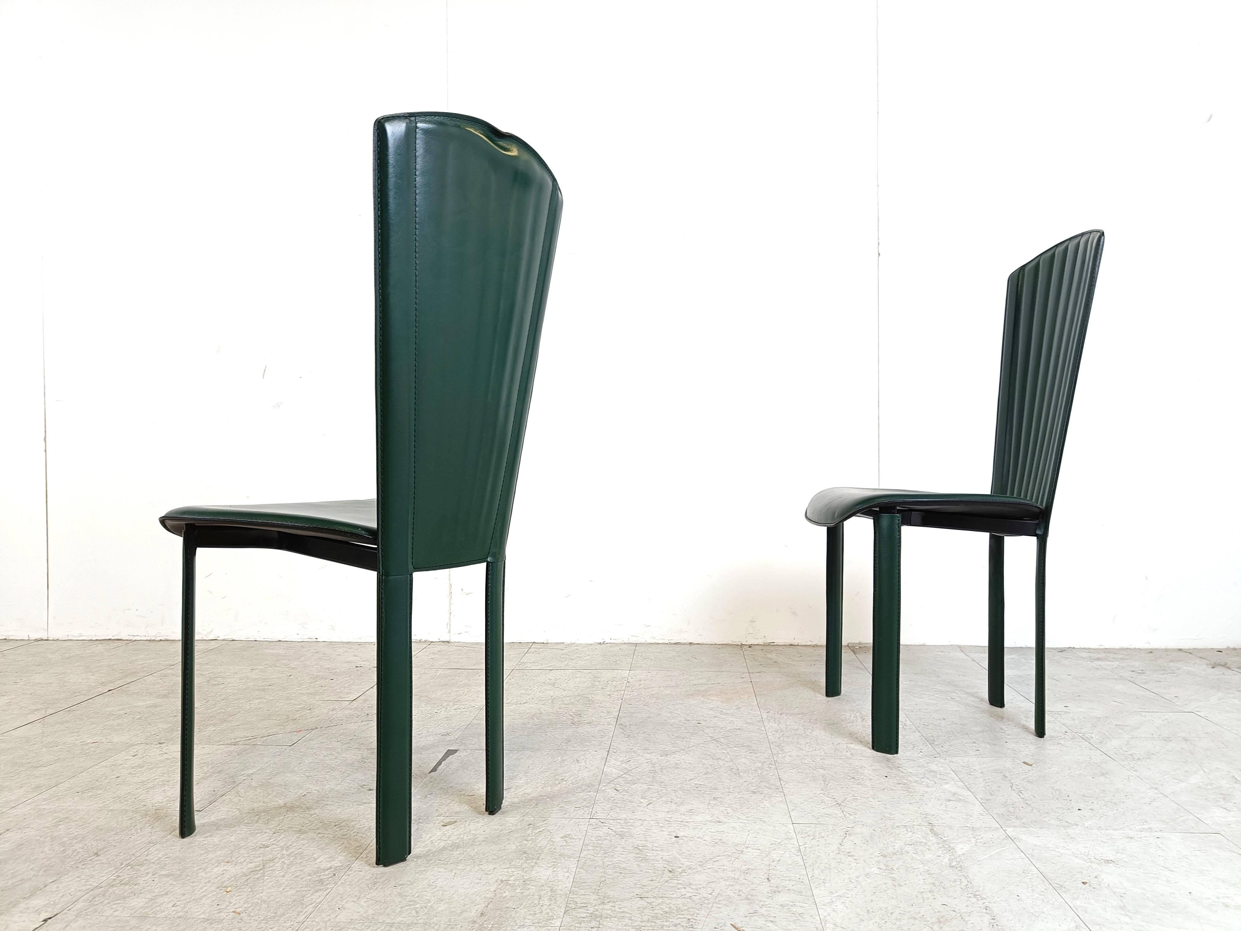 Vintage green leather dining chairs, 1980s - set of 6 4