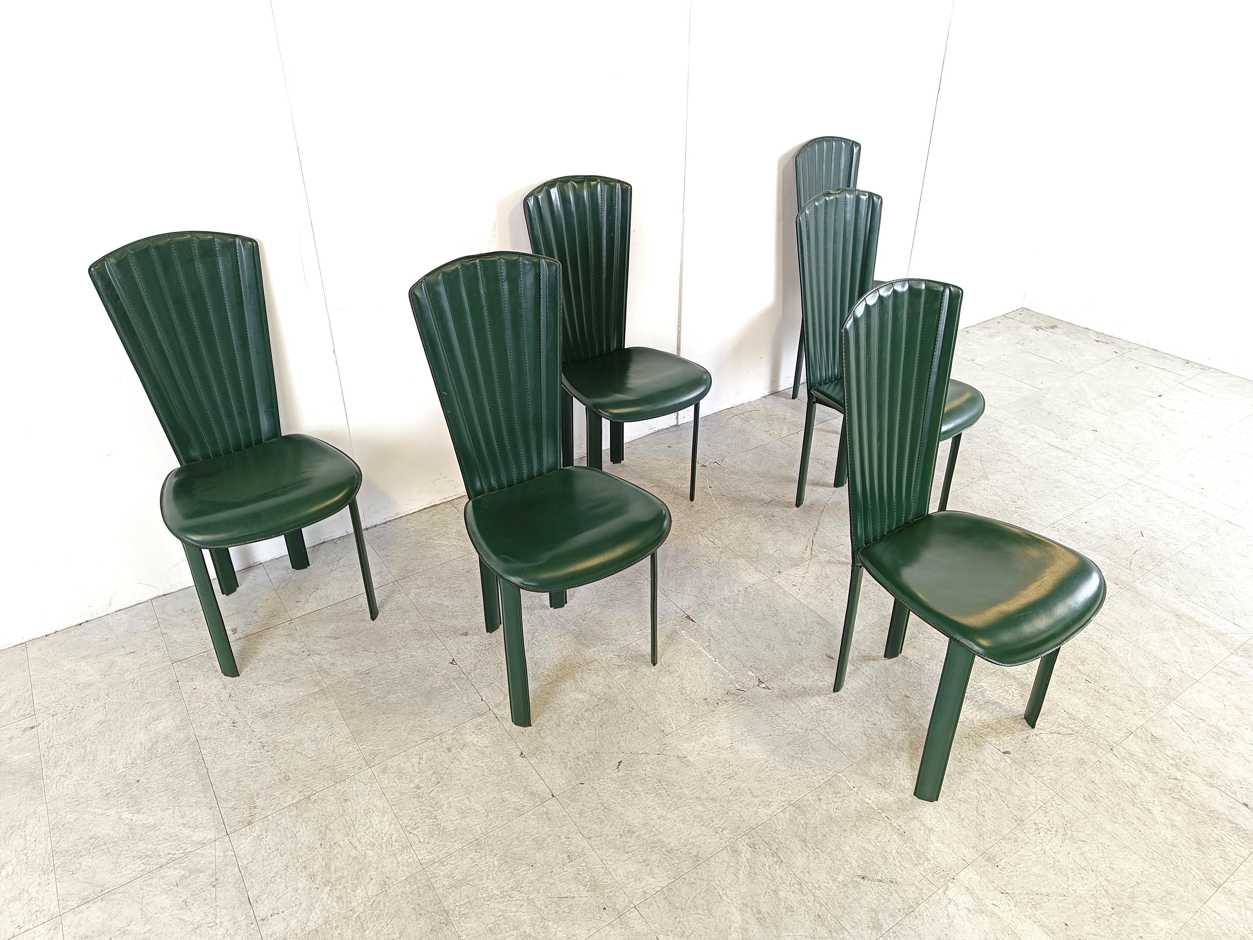 Late 20th Century Vintage green leather dining chairs, 1980s - set of 6