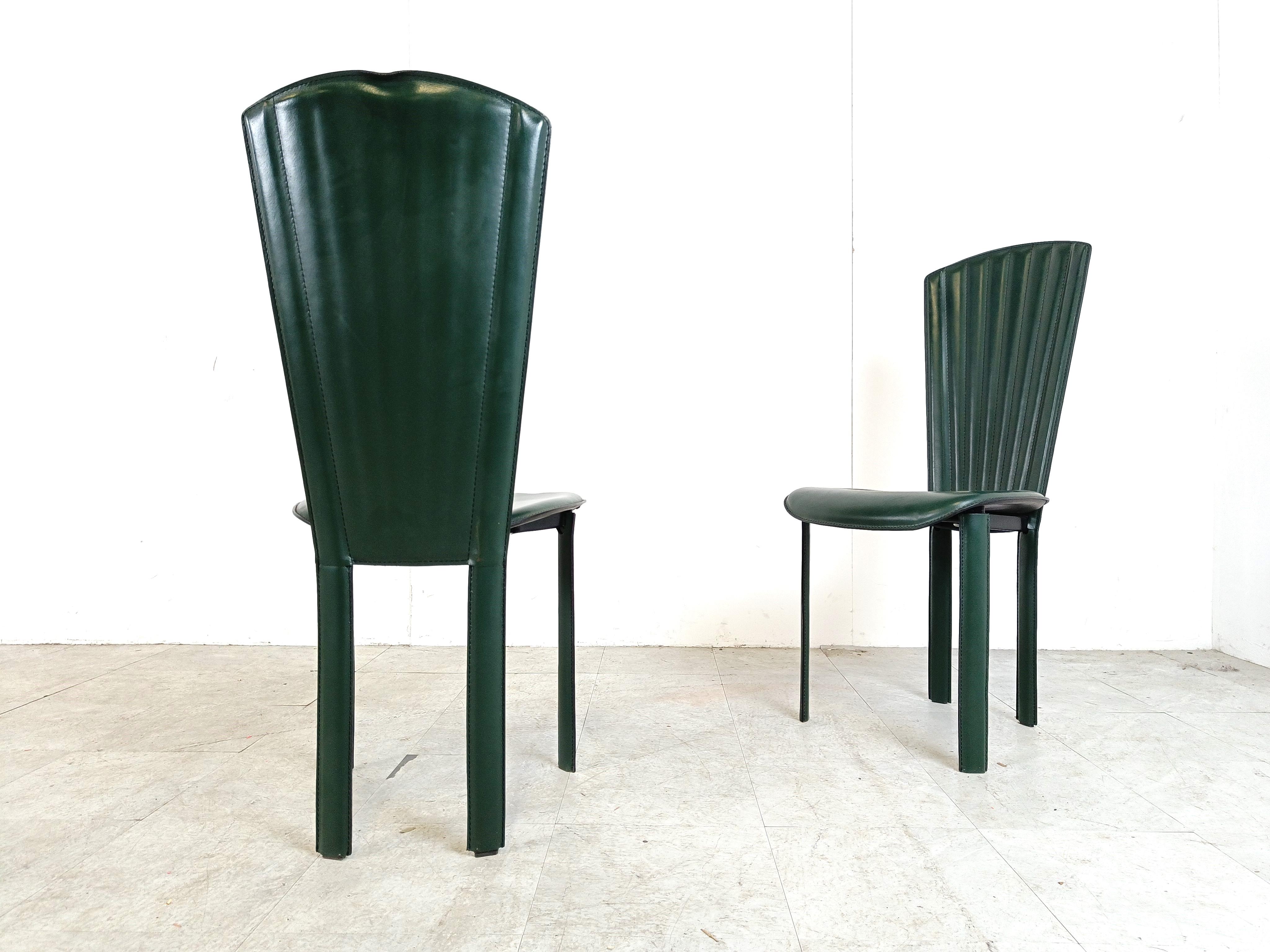 Vintage green leather dining chairs, 1980s - set of 6 1