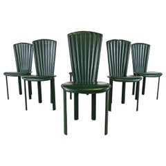 Vintage green leather dining chairs, 1980s - set of 6