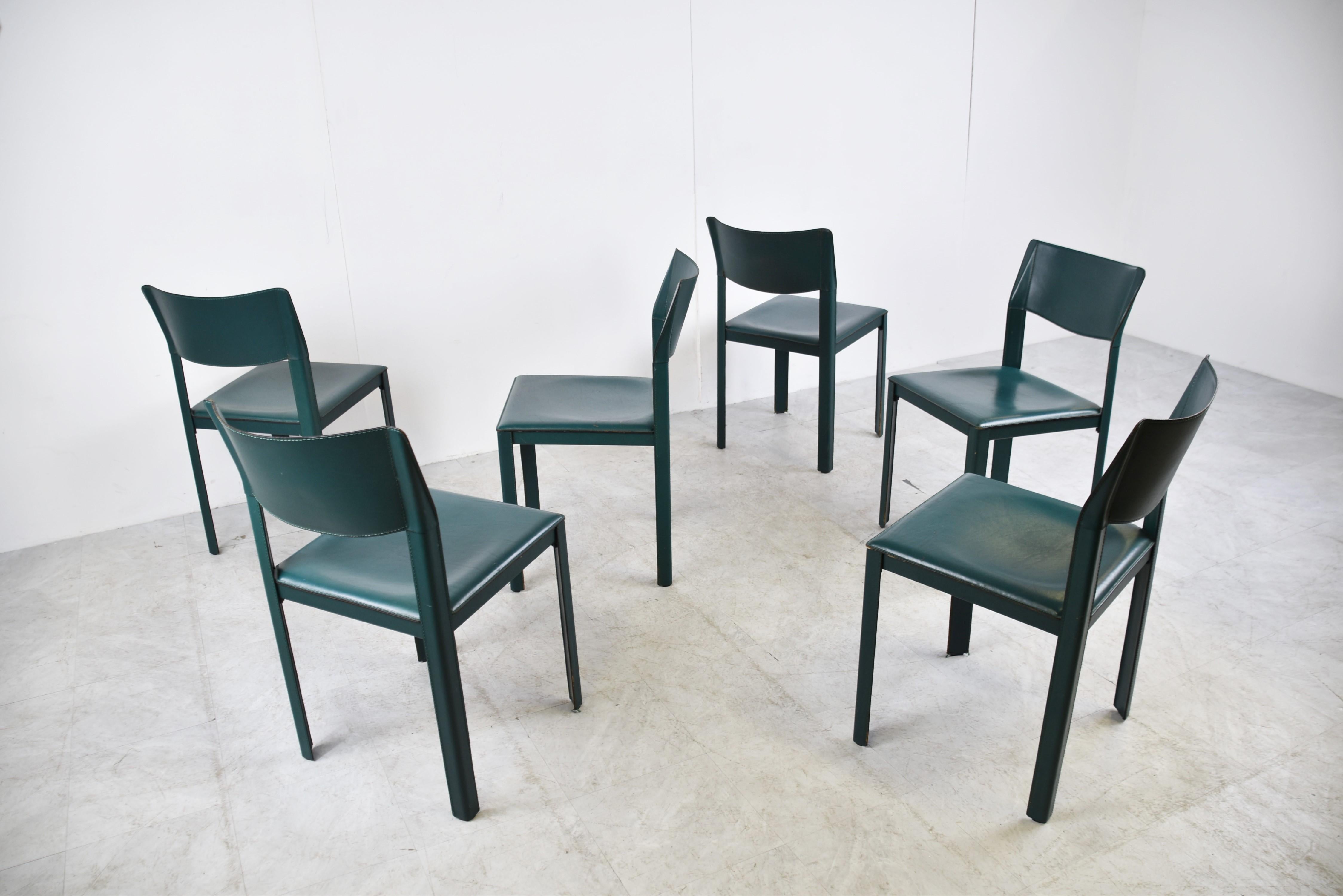 Vintage Green Leather Italian Dining Chairs, 1970s 5