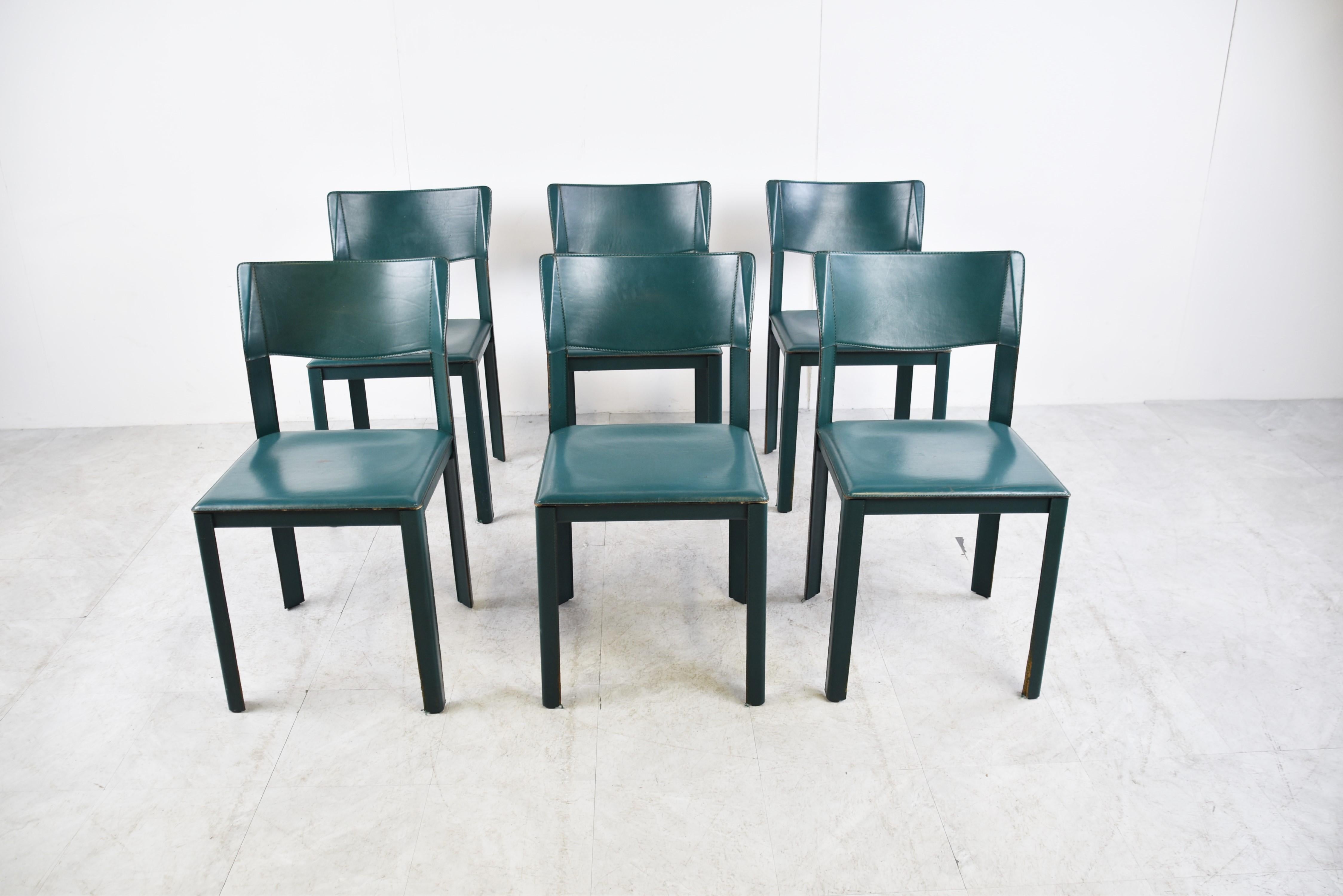 Late 20th Century Vintage Green Leather Italian Dining Chairs, 1970s