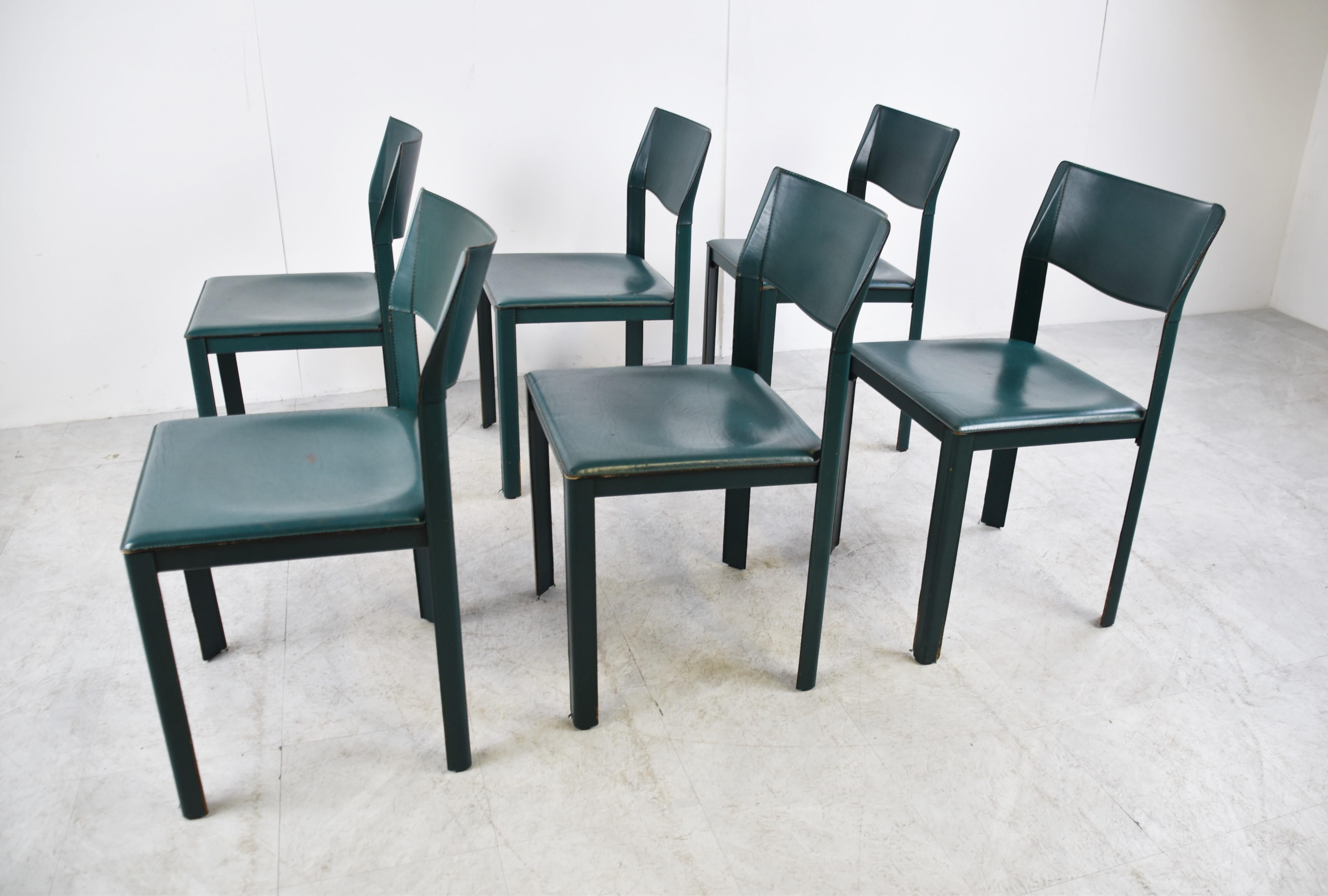 Vintage Green Leather Italian Dining Chairs, 1970s 1