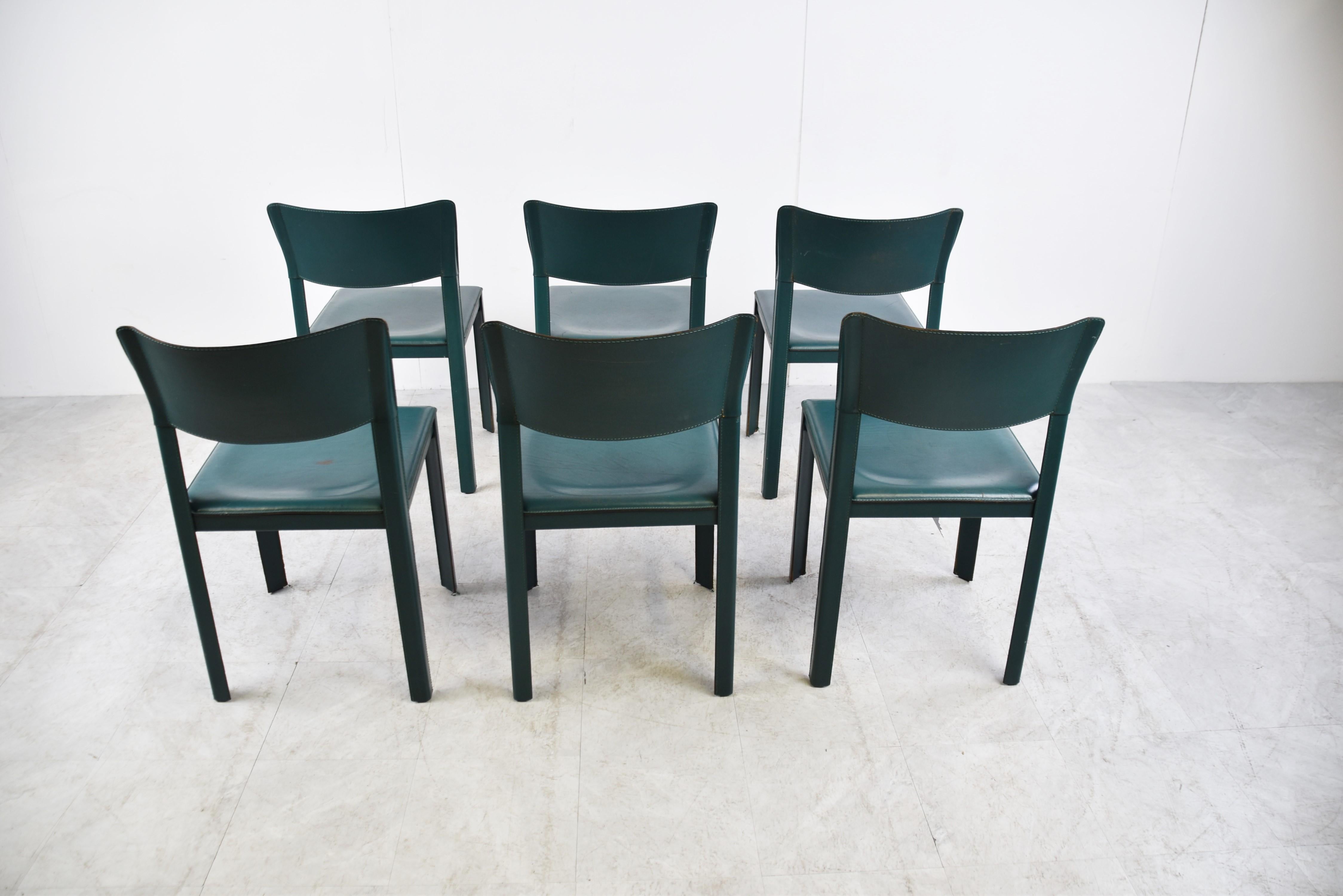 Vintage Green Leather Italian Dining Chairs, 1970s 2