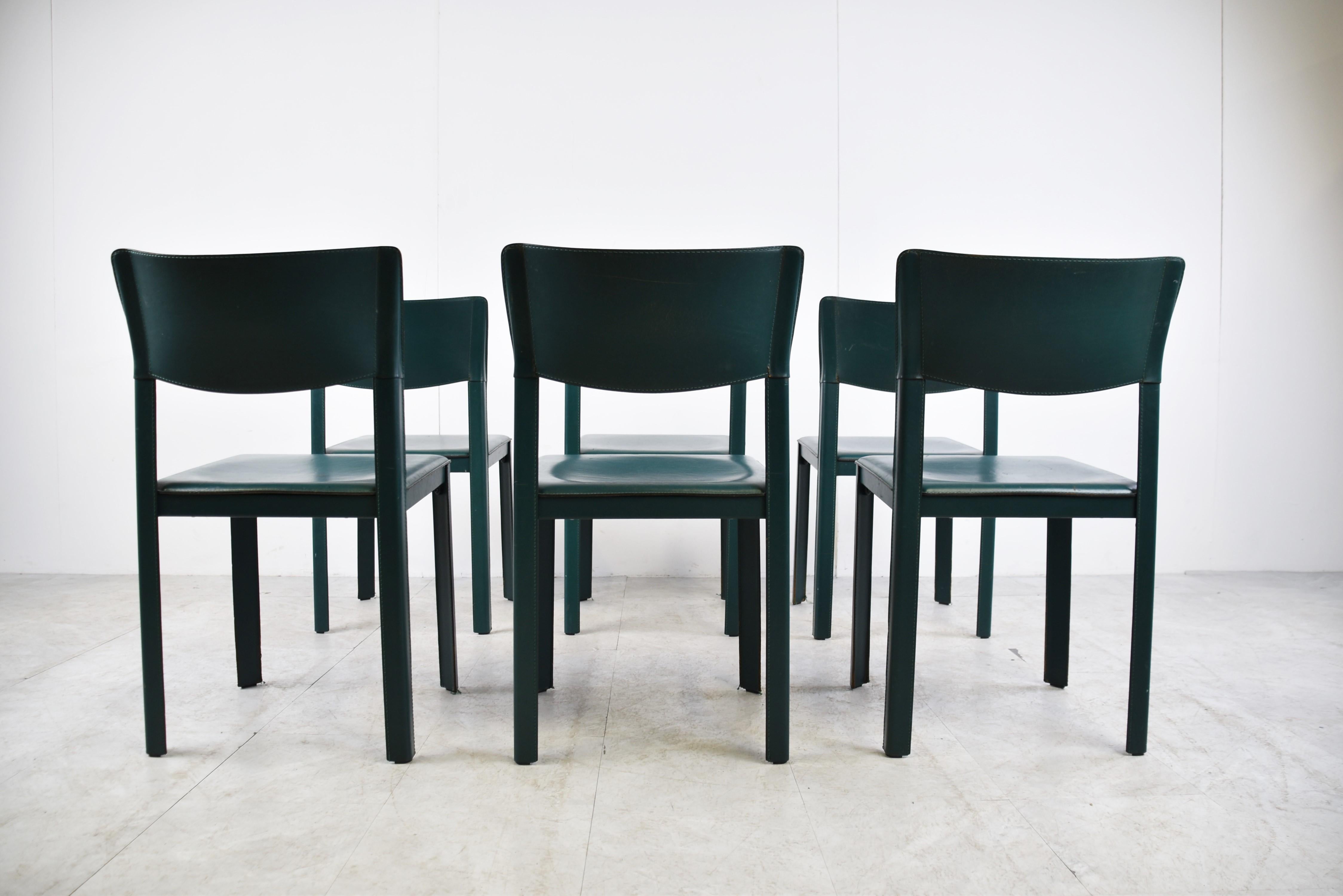 Vintage Green Leather Italian Dining Chairs, 1970s 3