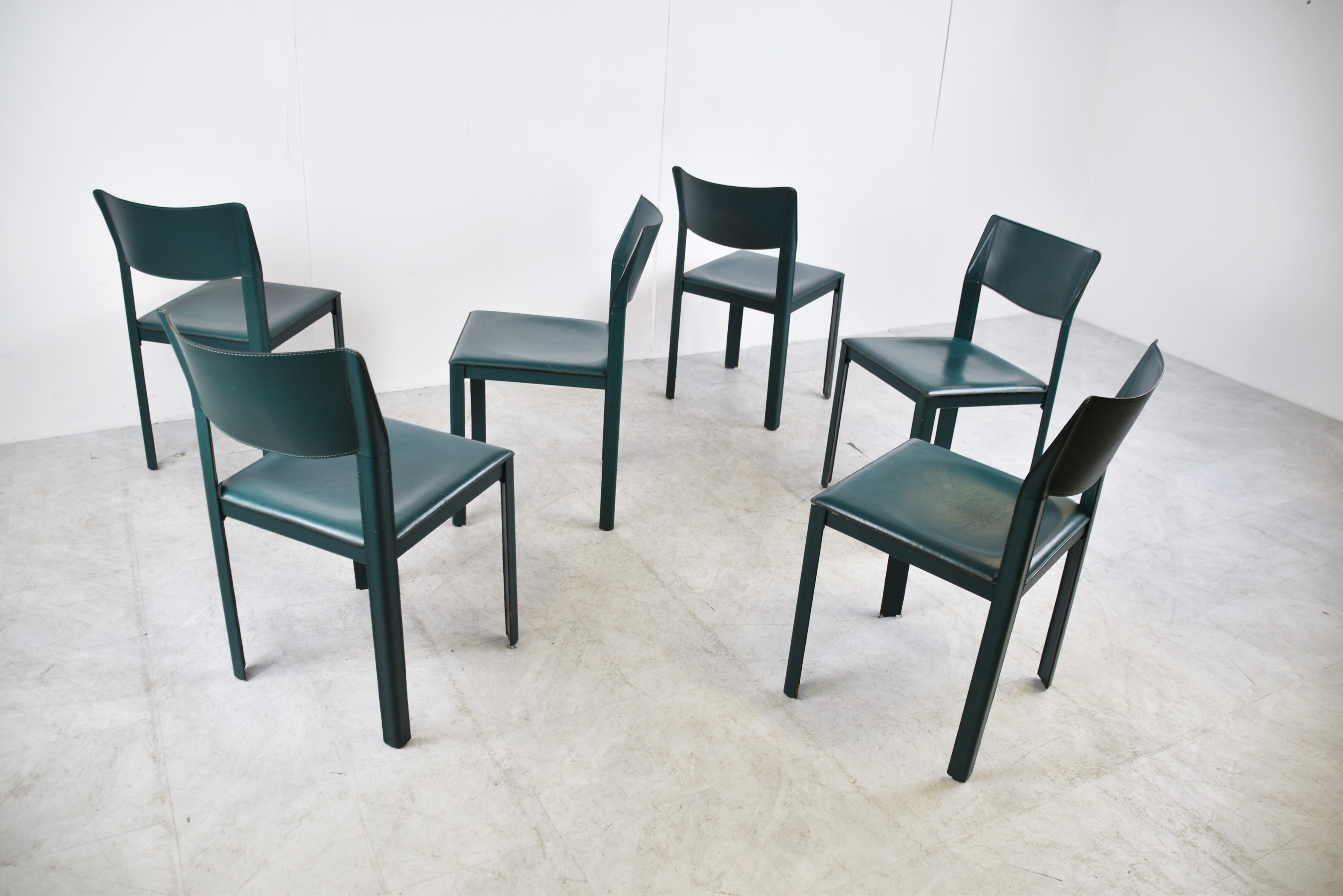 Vintage Green Leather Italian Dining Chairs, 1970s 4