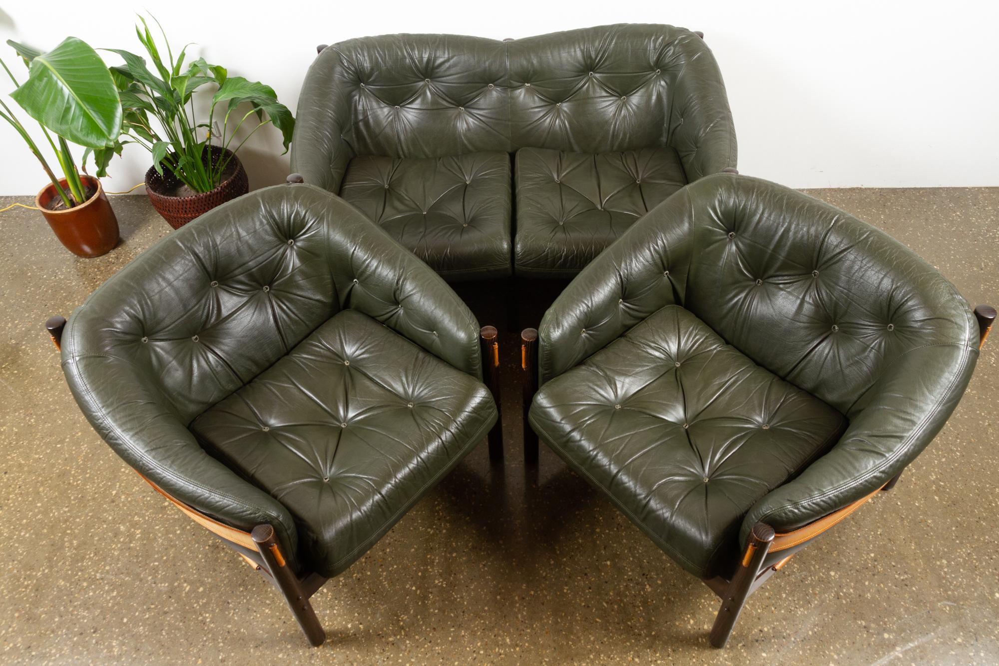 Vintage Green Leather Living Room Set, 1970s at 1stDibs