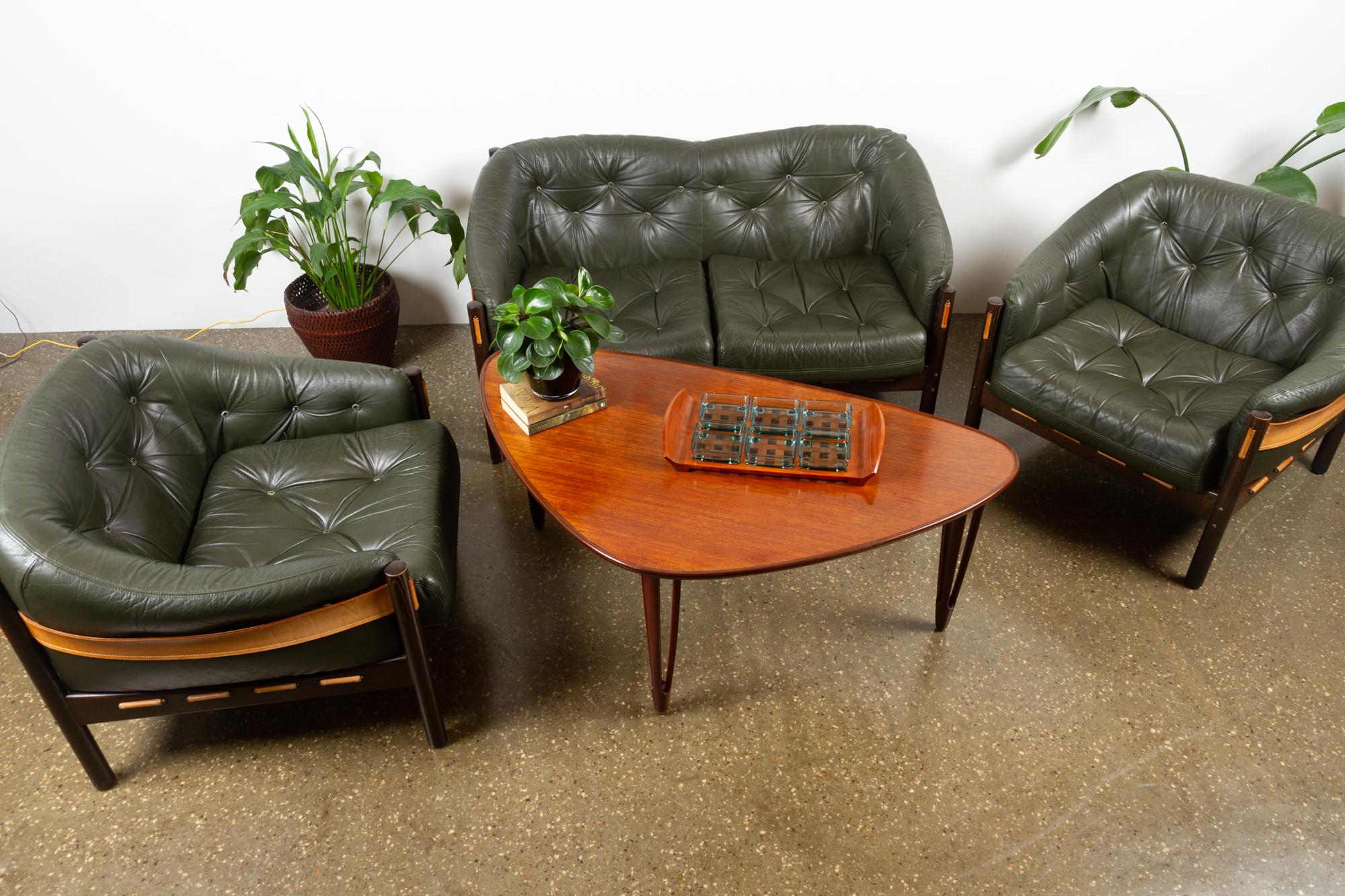 Vintage Green Leather Living Room Set, 1970s 9