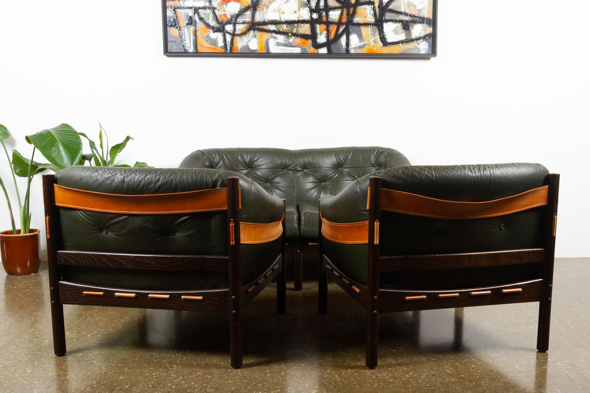 Vintage Green Leather Living Room Set, 1970s In Good Condition In Asaa, DK