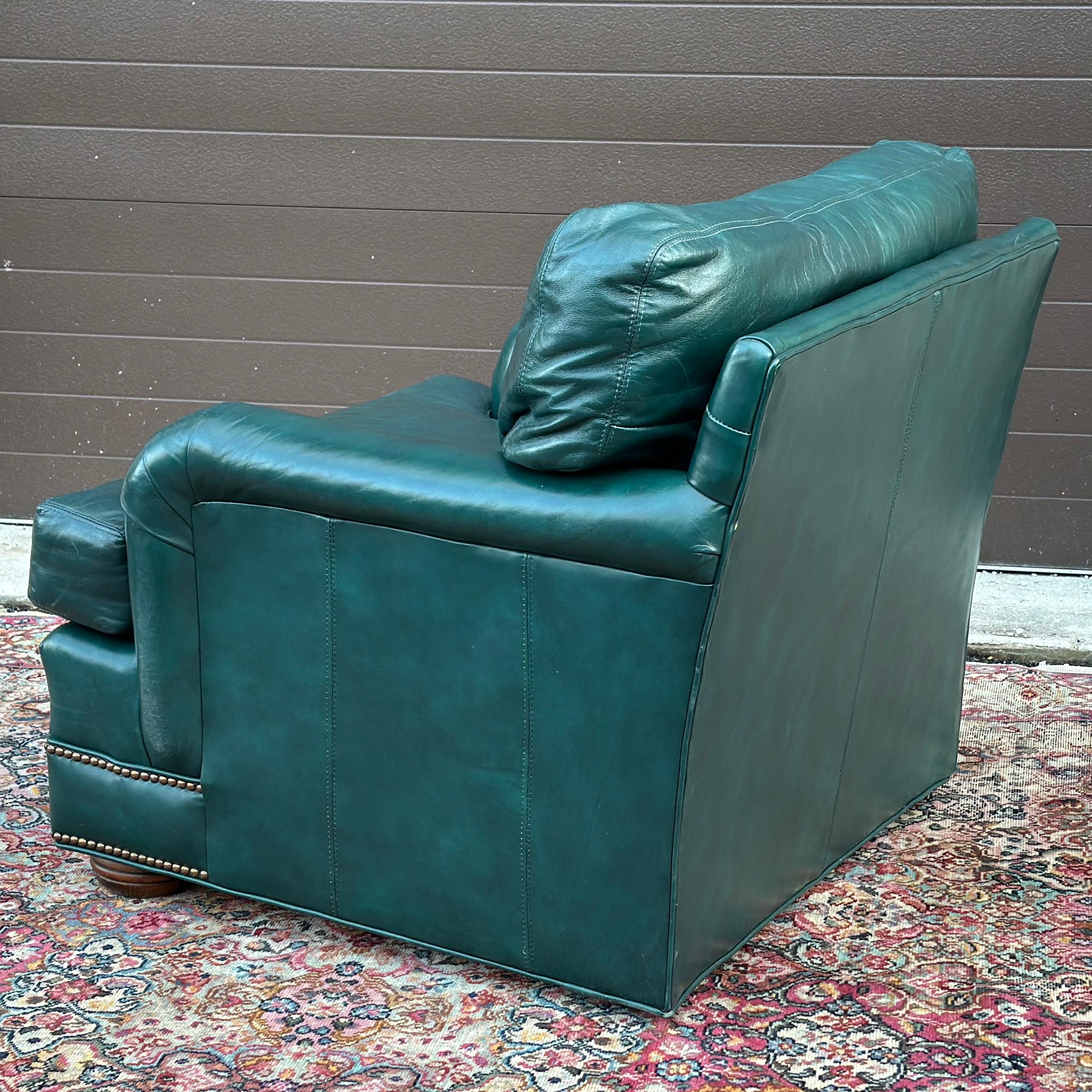 Vintage Green Leather Lounge Chair & Ottoman Set by Hickorycraft 5