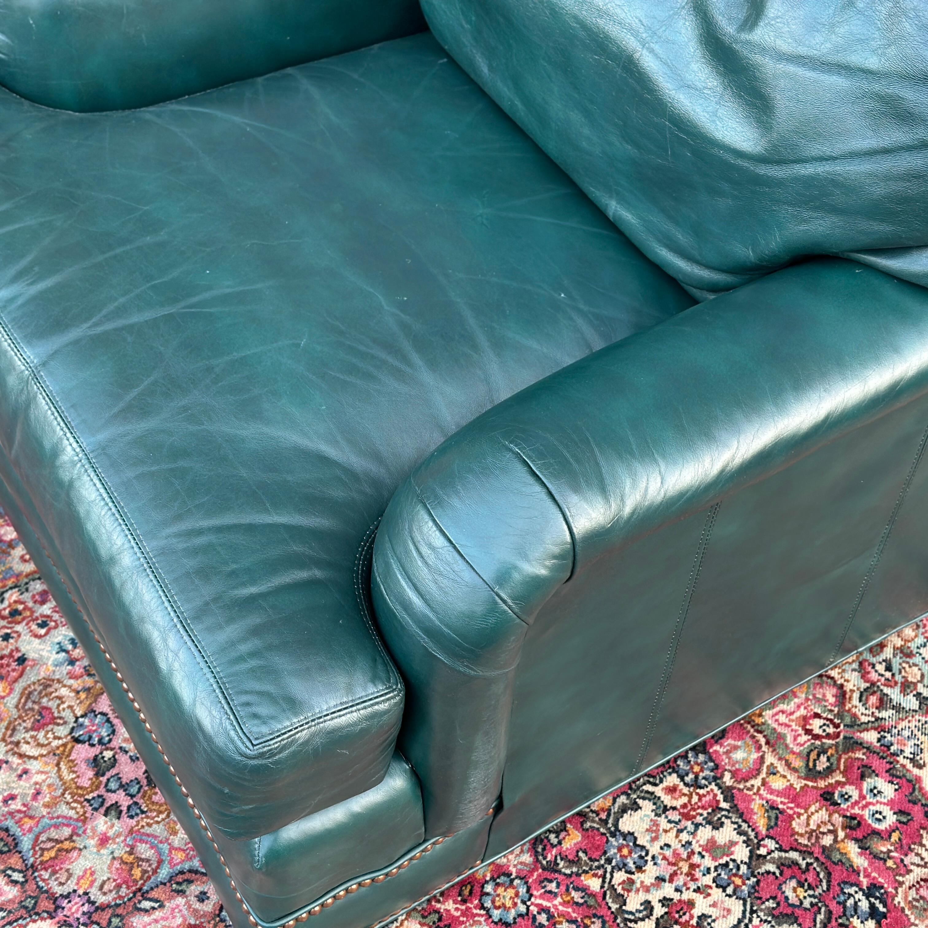 Vintage Green Leather Lounge Chair & Ottoman Set by Hickorycraft 8