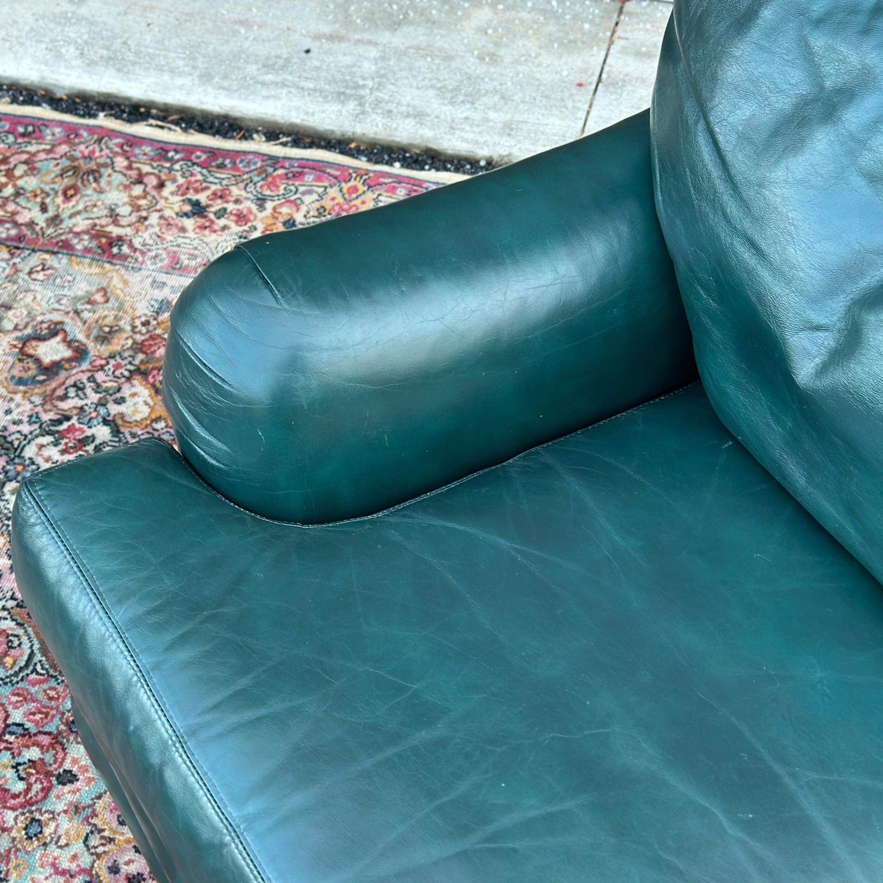 Vintage Green Leather Lounge Chair With Brass Tack Trim by Hickorycraft 3