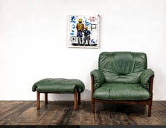 Vintage, Green Leather Lounge chairs, Germany 1970s style of (Sergio Rodrigues)