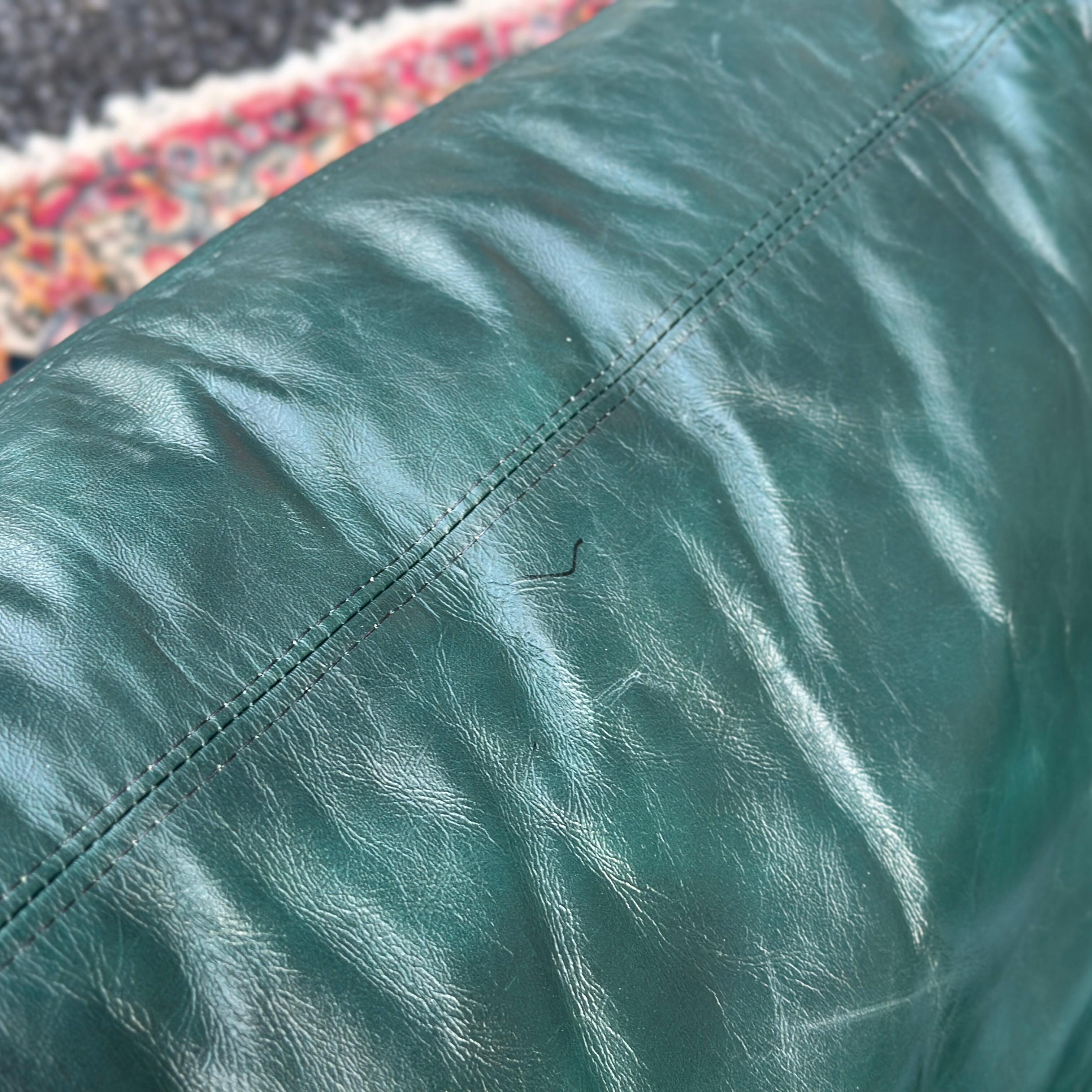 Vintage Green Leather Loveseat With Brass Tack Trim by Hickorycraft 3